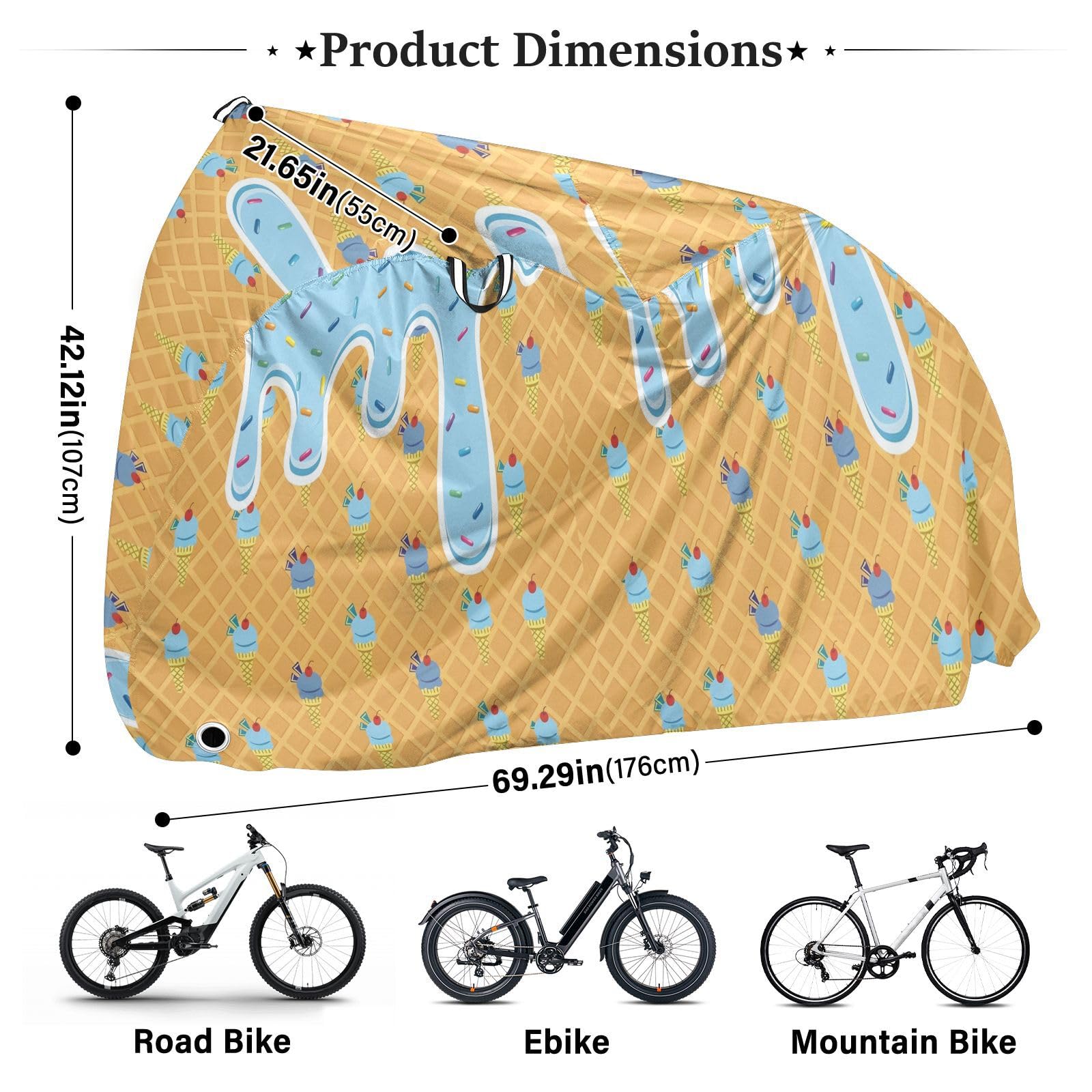 Telo protettivo per bicicletta, in poliestere, impermeabile, antipolvere e antipioggia | Con foro di bloccaggio e fibbia di fissaggio 183,18 x 158,22 cm