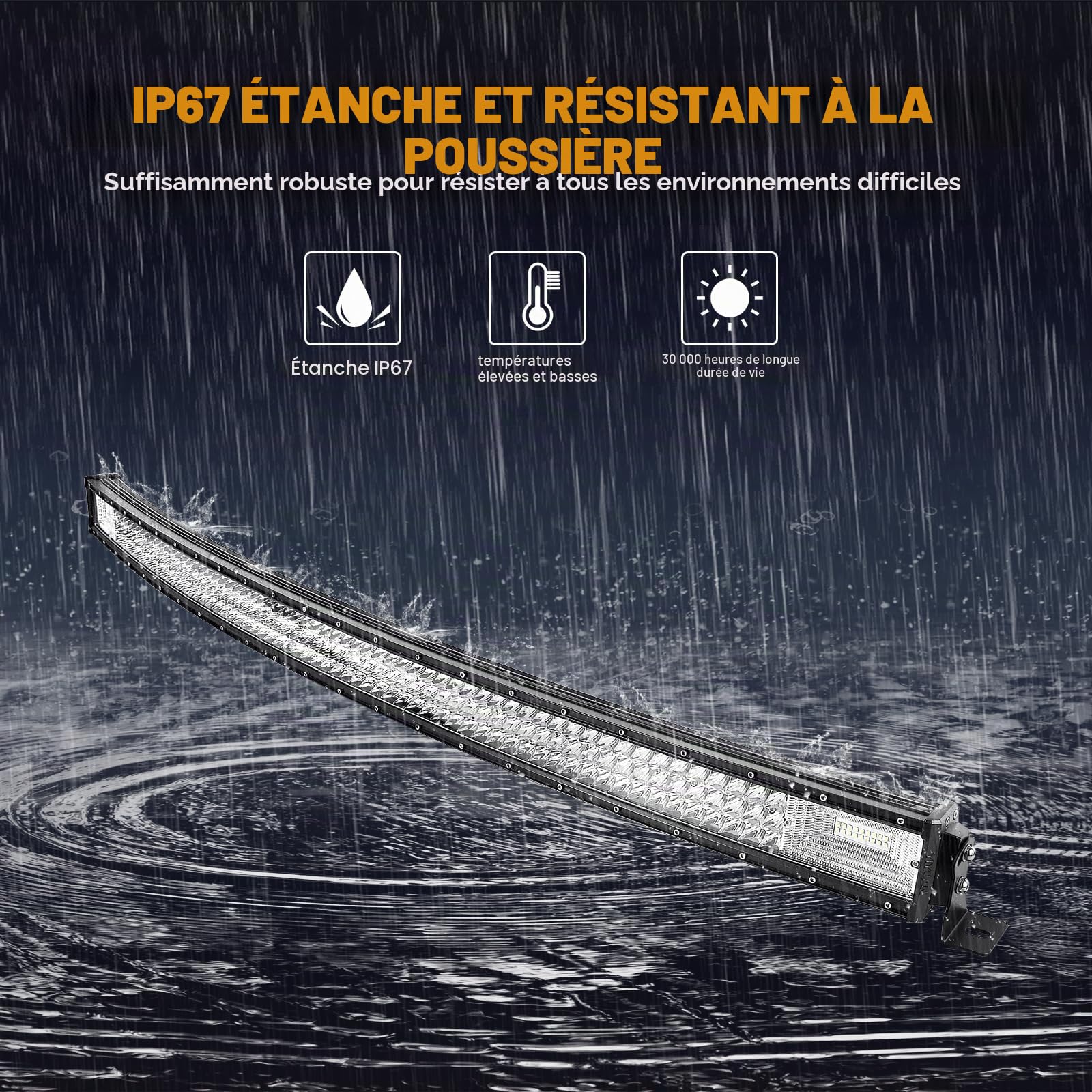 AUXTINGS 132,1 cm 675W Triple rangée 7d Barre lumineuse LED de travail spot inondation Combo Faisceau DC 12V-24V 6000K Offroad Véhicules 4x4 ATV Utvs