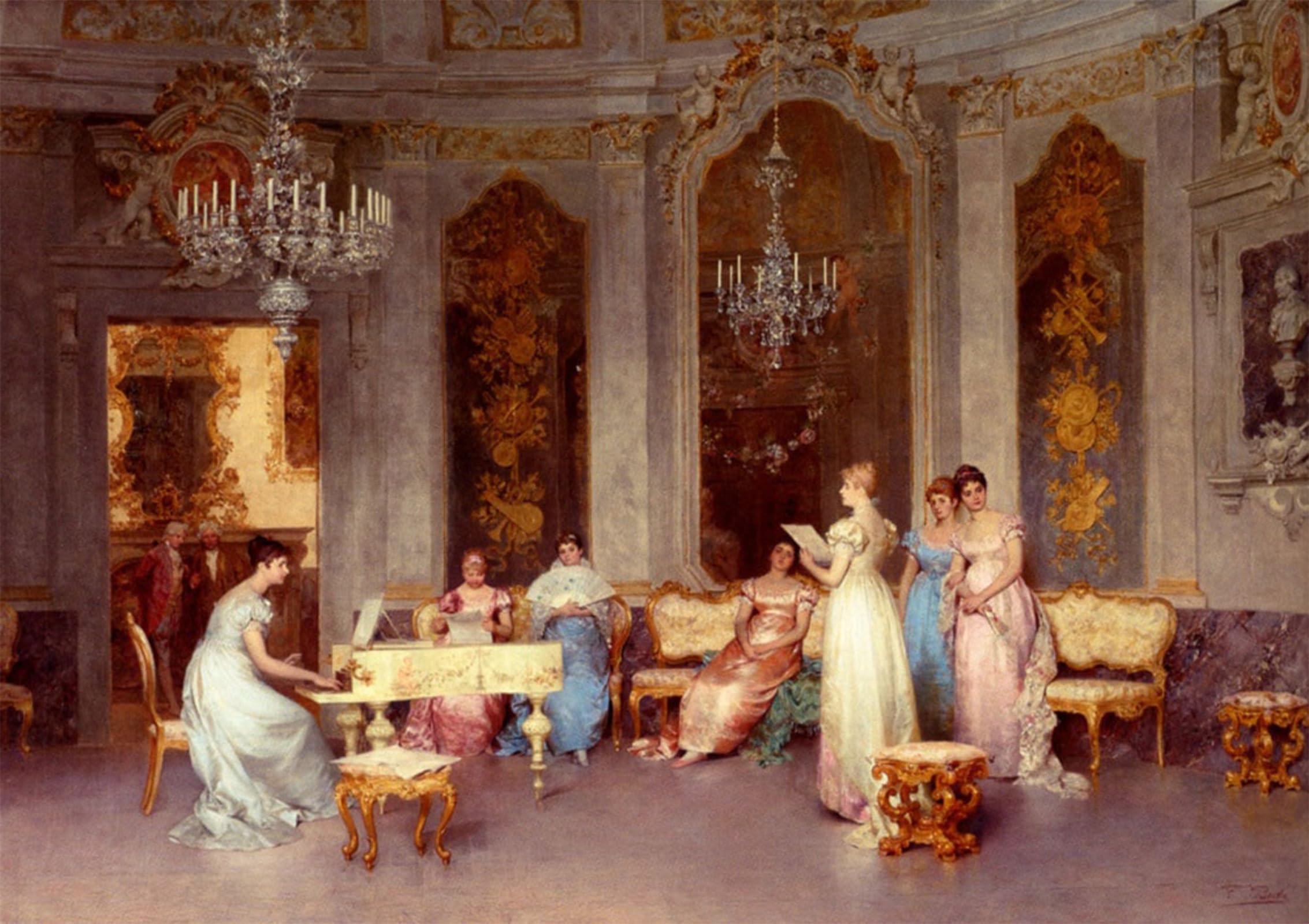 ARTXLXXBN Famous Painting Canvas Artwork Graffiti Print Parlor Scene Francesco Beda Portrait Canvas Image for Home Decor 60x90cm