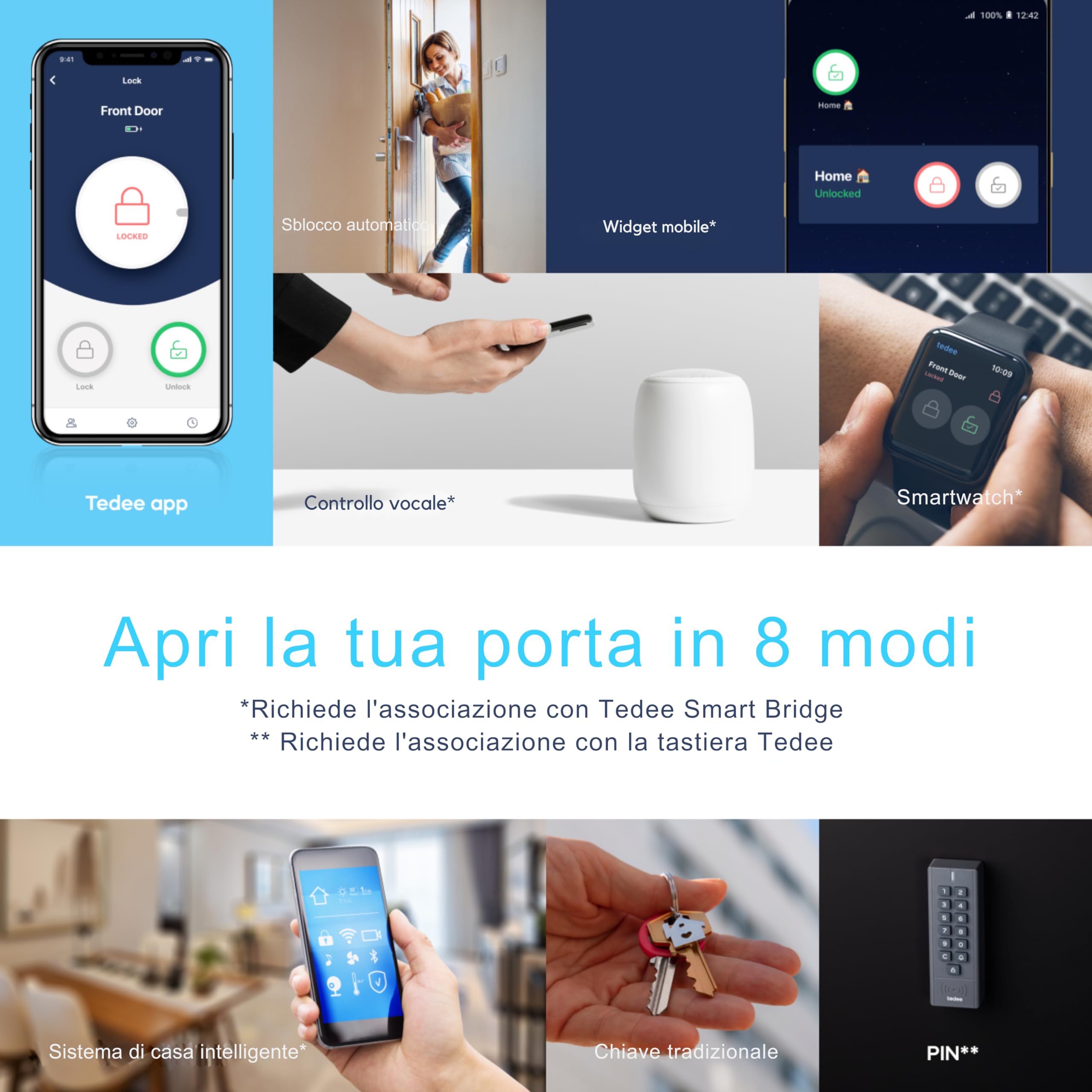 tedee Go Serratura Smart senza Conversione, Elettrica Keyless Access con Certificazione AV-TEST, Serratura Sicura per Porta con Chiusura Automatica e App, Sicurezza Casa Smart Lock, Argento
