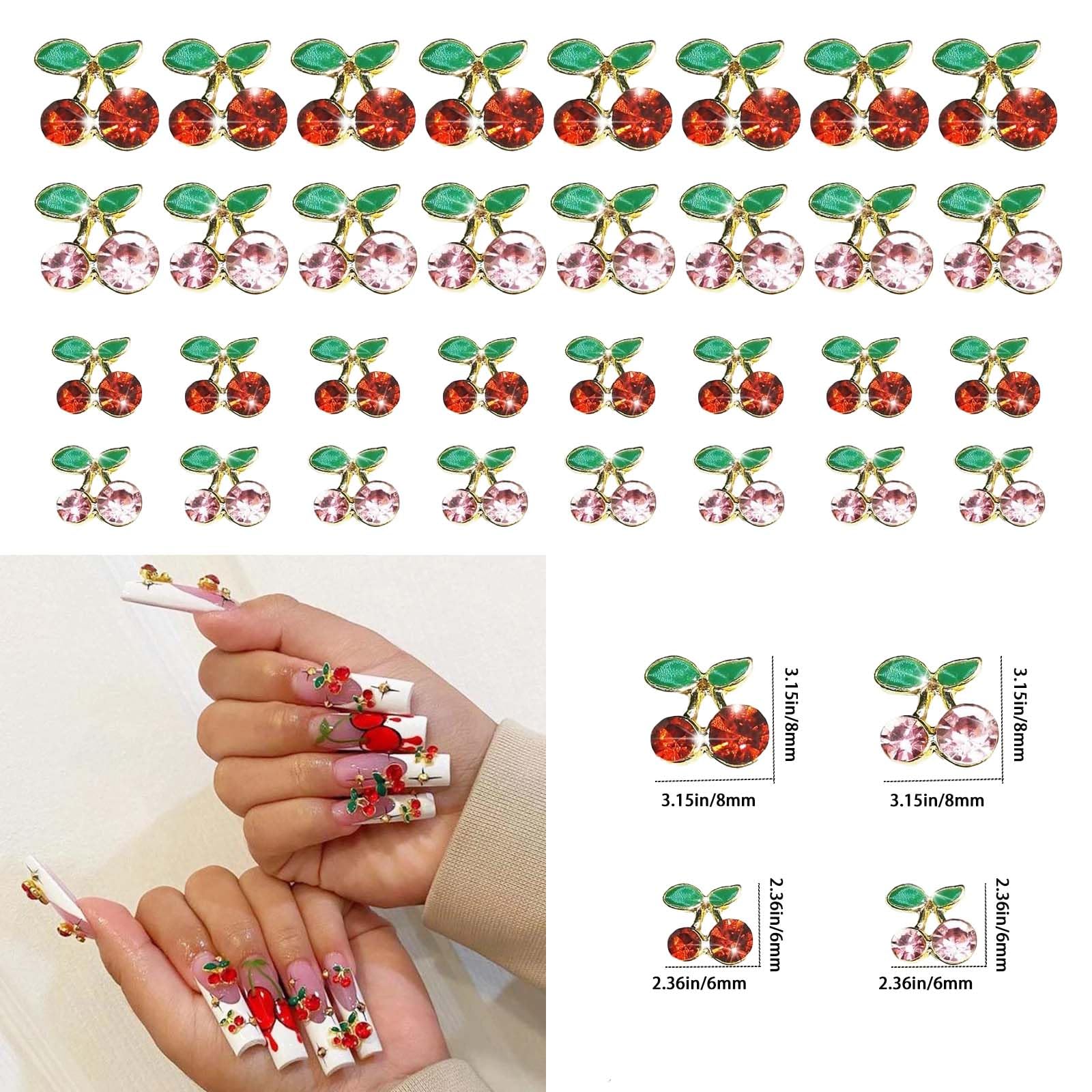 40 Pcs Cherry Nail Charms 3D Nail Charms Rhinestones,Nail Art Shiny Gems Nail Studs Cute Fruit Nail Diamond Crystal Luxury for Women, Nail Art Decoration Set for Acrylic Nails(Red+Pink)