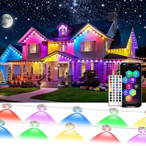 Luces permanentes para exteriores de 500 pies, RGB+IC IP67, impermeable, iluminación inteligente de alero, con control de aplicación, luz LED de