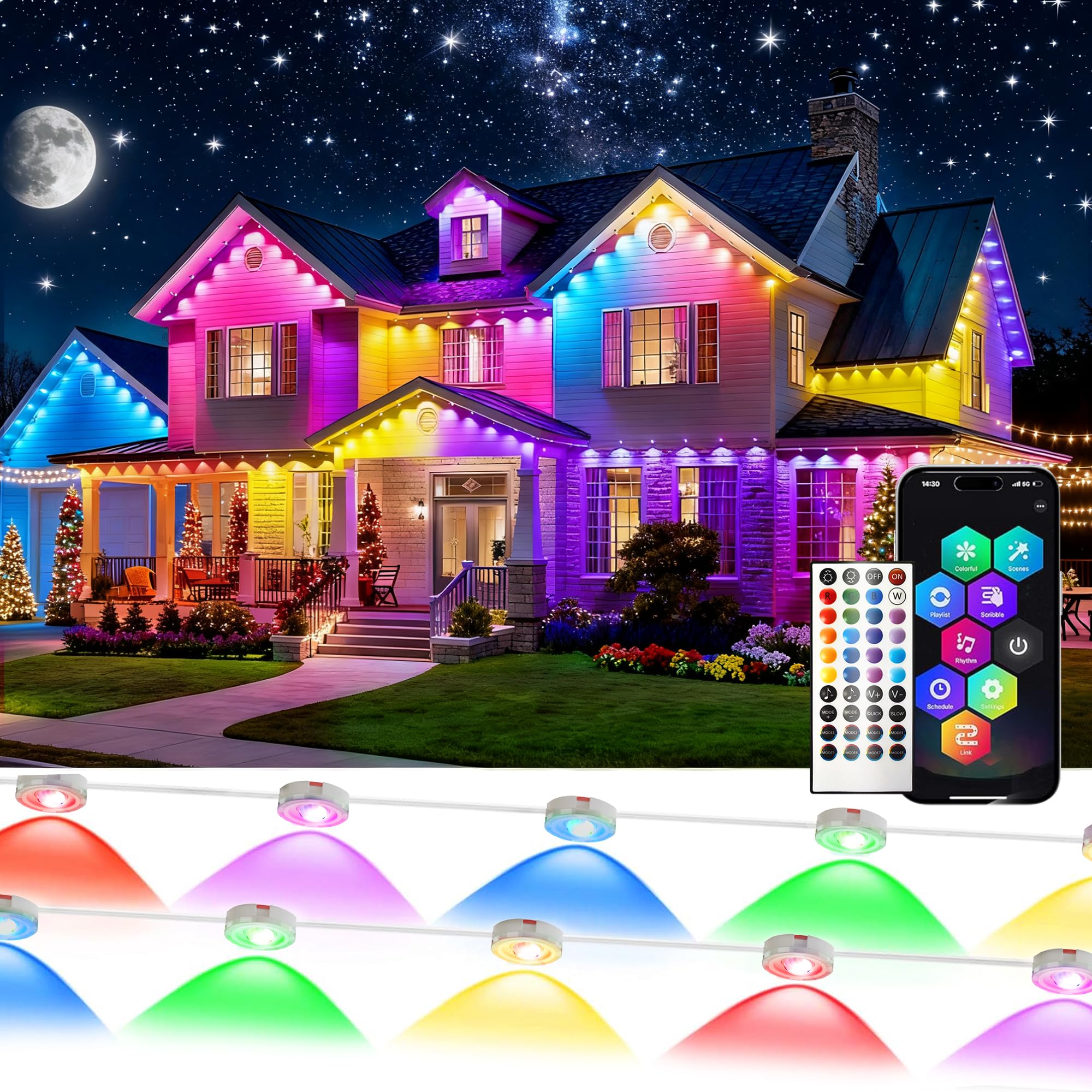KDEEIE 500FT Permanent Outdoor Lights RGB+IC IP67 Waterproof Smart