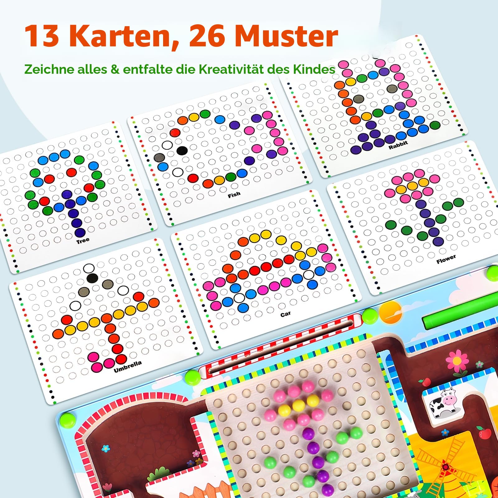 Montessori Spielzeug ab 3 Jahre, Magnetspiel Labyrinth Spielzeug, Holzspielzeug Zahlen und Farben Lernspielzeug Motorikspielzeug ab 3 4 5 6 Jahre, Geschenk für Kinder Jungen Mädchen