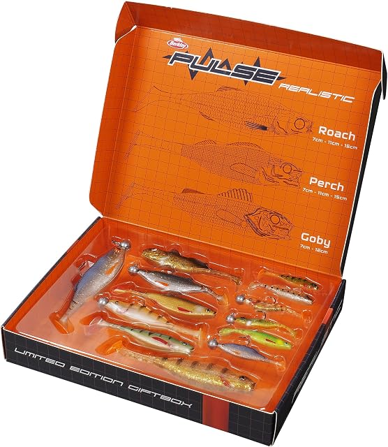 BERKLEY Pulse Realistic Set of 13 Soft Plastic Fishing Baits and 6 Jig Heads - Fishing Gifts for Men and Fisherman - Perch, Zander, Pike, Bass, Chub and Trout,assorted,Mixed Sizes