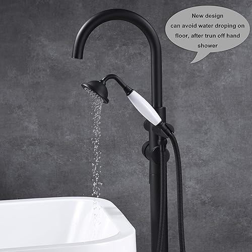 Miniatura 4 de Grifo de bañera independiente Llenador de bañera Negro Alto caudal 11.9GAL Llenadores de grifos montados en el piso con montaje de ducha de mano LLGG