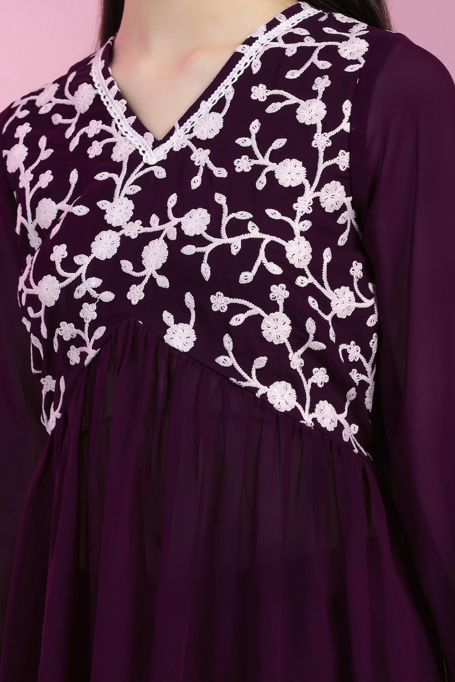 Fashion Dream Girl's Embroidered Sharara Suit Set|kurti set for Girls|Salwar Suit Set|Kurta Set|Kurta Sharara(FDGSET00127 PRP 28_Purple_7-8 Yrs) 2