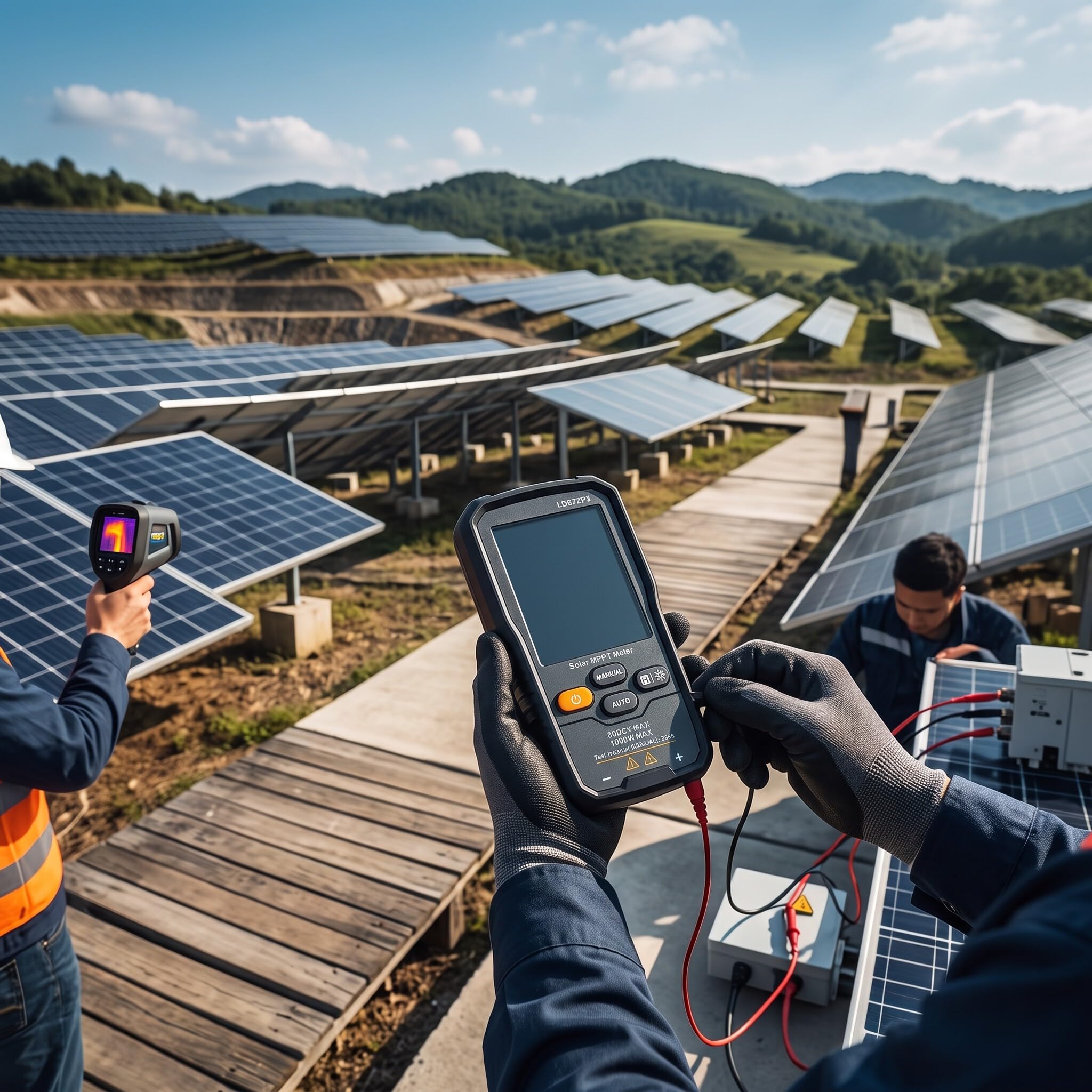 Fafeicy Probador de Panel Solar, Multímetro Fotovoltaico MPPT de 1000W 80V 35A con LCD Retroiluminada y Retención de Datos