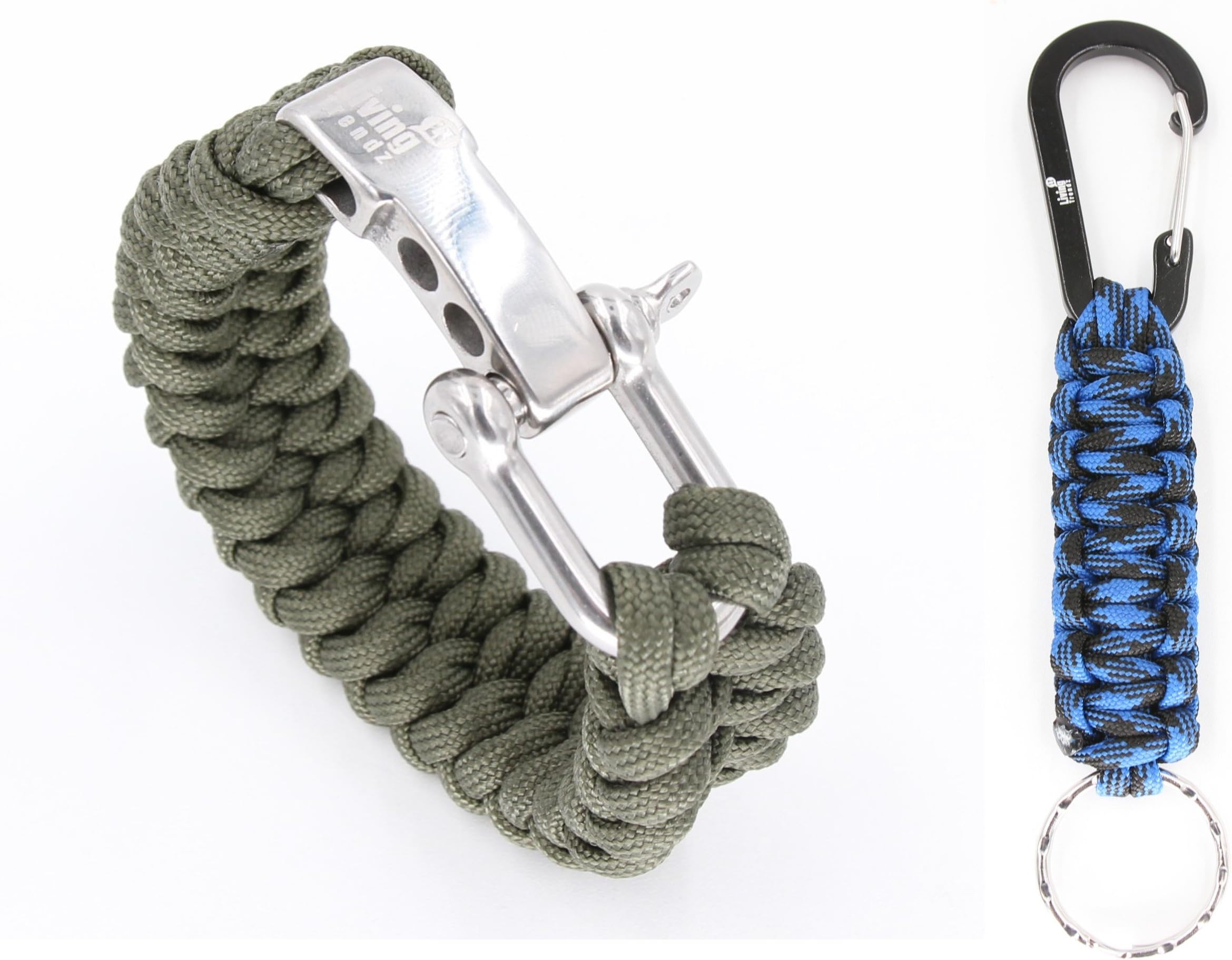 Living Trendz Paracord Survival Bracelet | Metal Shackle Buckle | Free Paracord Keychain Keyring with Carabiner