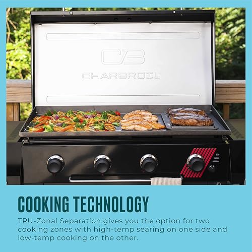 Miniatura 8 de Charbroil Performance Series Deluxe 463285924 - Plancha de gas propano de 36 pulgadas con carrito de 4 quemadores, color negro