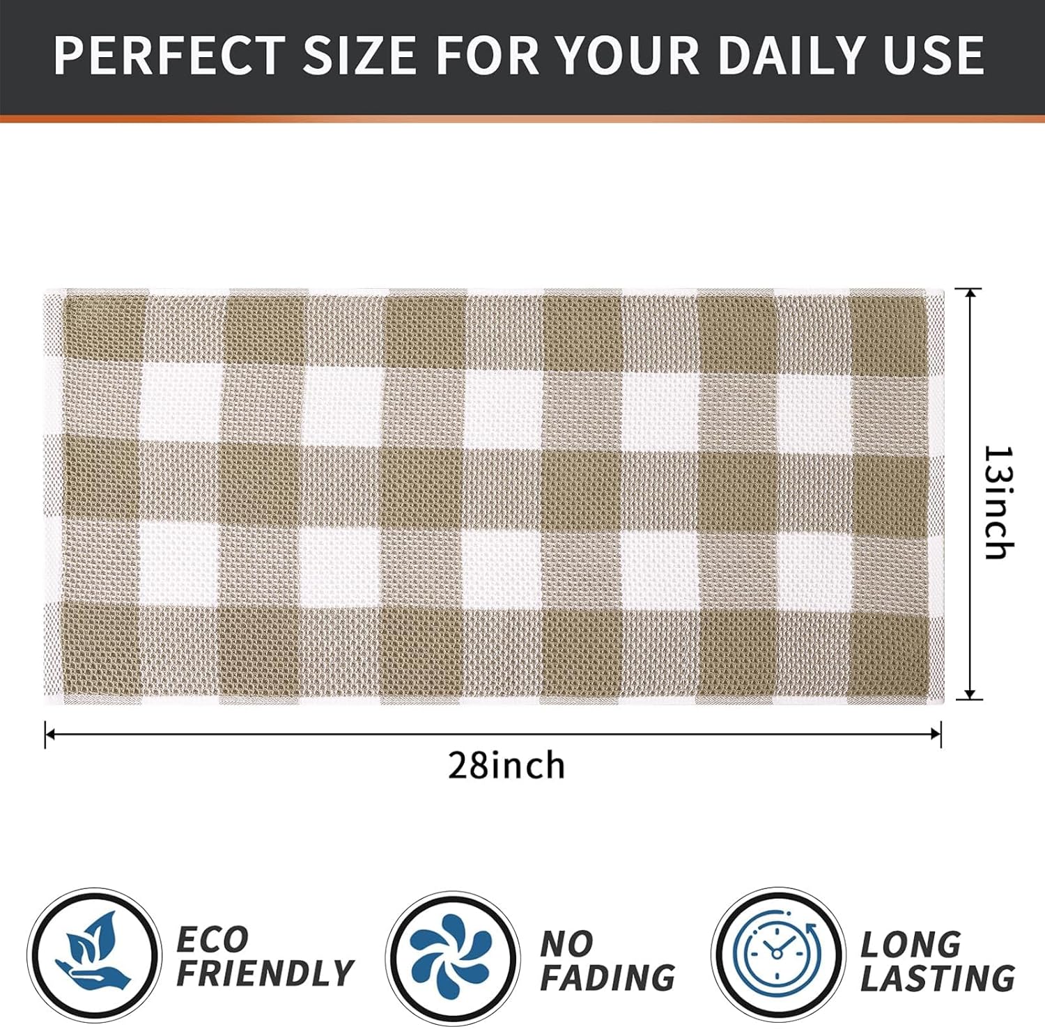 Mordimy 100% Cotton Waffle Weave Kitchen Towels, 13 x 28 Inches, Super Soft and Absorbent Buffalo Check Dish Towels for Drying Dishes, 6-Pack, Khaki & White