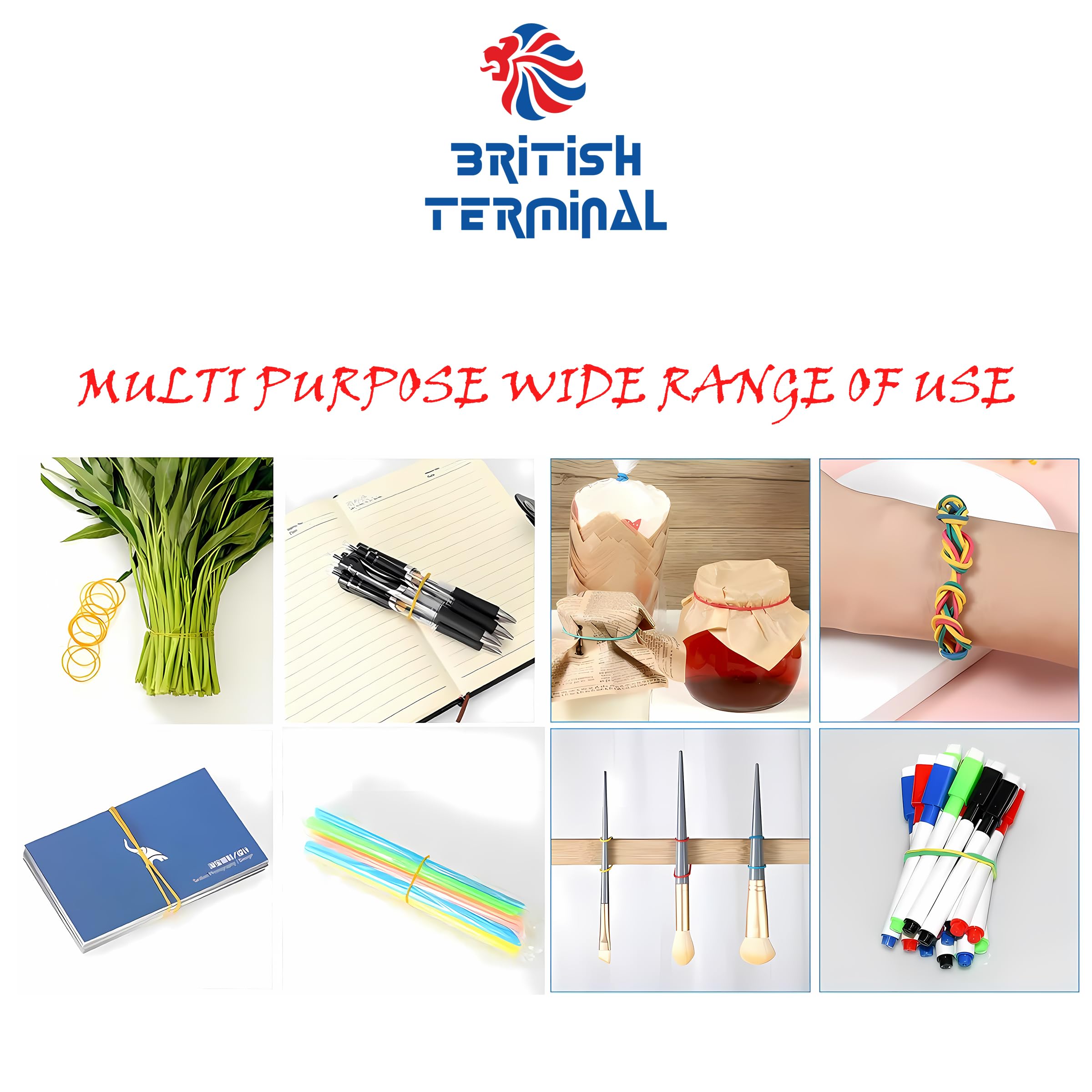 British Terminal Nylon Rubber Bands Fluorescent Color for Packing in School / Home /Kitchen / Stationery / Daily use Items Multi-Purpose High-Quality, Enhanced Stretchability,Durability | Multicolour (3 inch, 50, Grams) 2