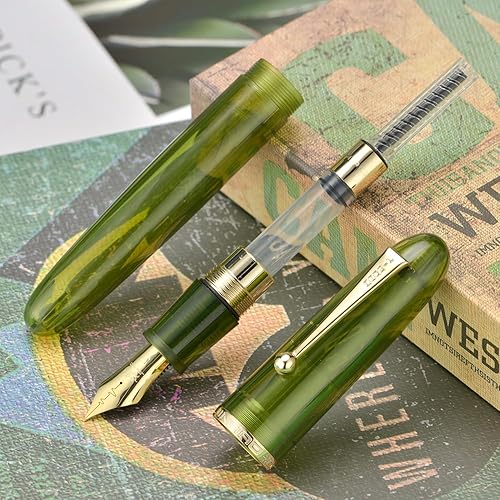 Miniatura 7 de Jinhao 9019 - Pluma estilográfica Dadao Series Cardiagrama, 8 puntas finas, color verde, acrílico, dorado, con convertidor grande
