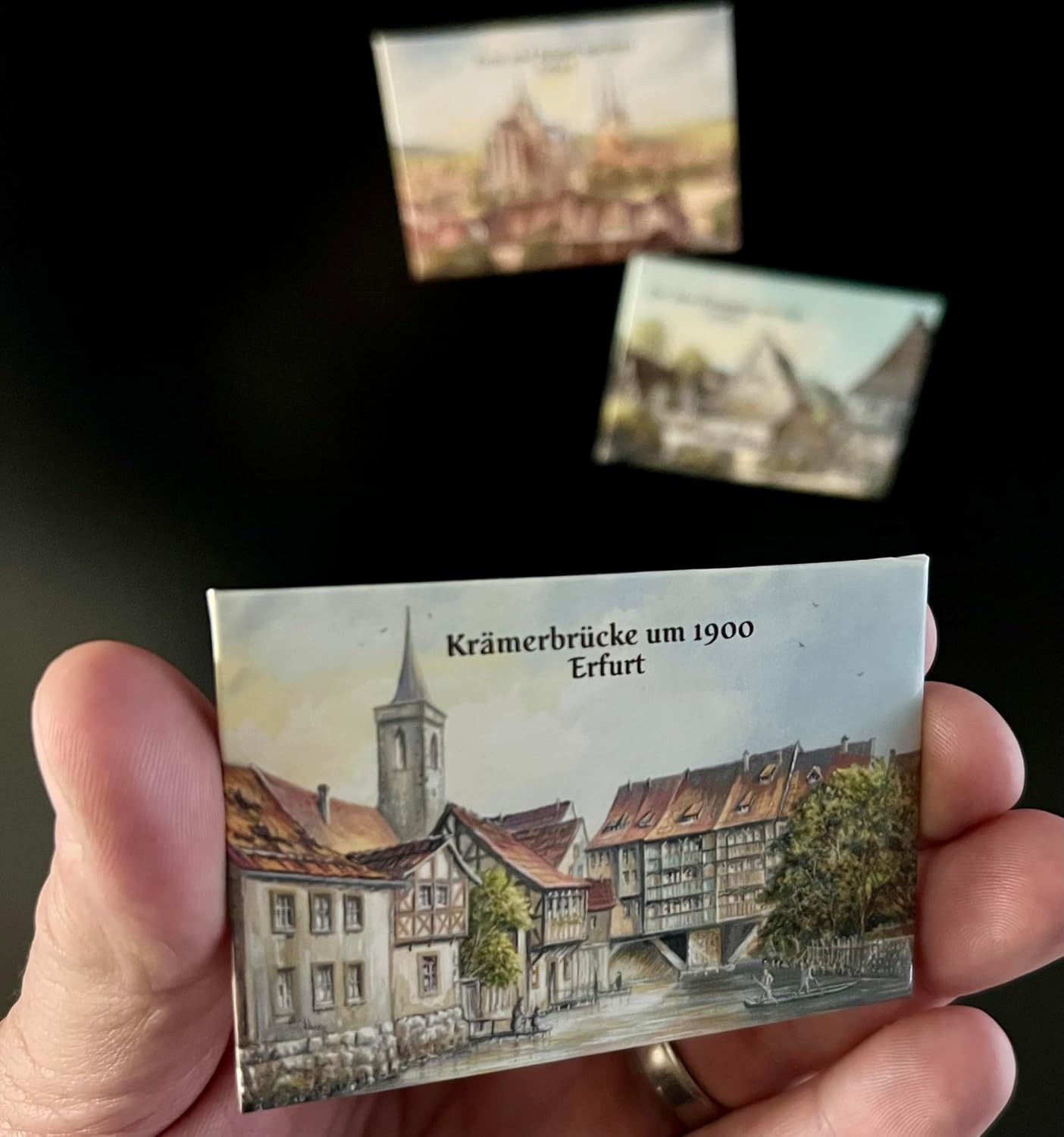 VALDEIG 3 x Fridge Magnets 'Alt Erfurt', The Krämerbrücke, Cathedral, World Heritage Site - The Old Synagogue, Picture Magnet, Refrigerator Magnets, Souvenir Germany, for Magnetic Board