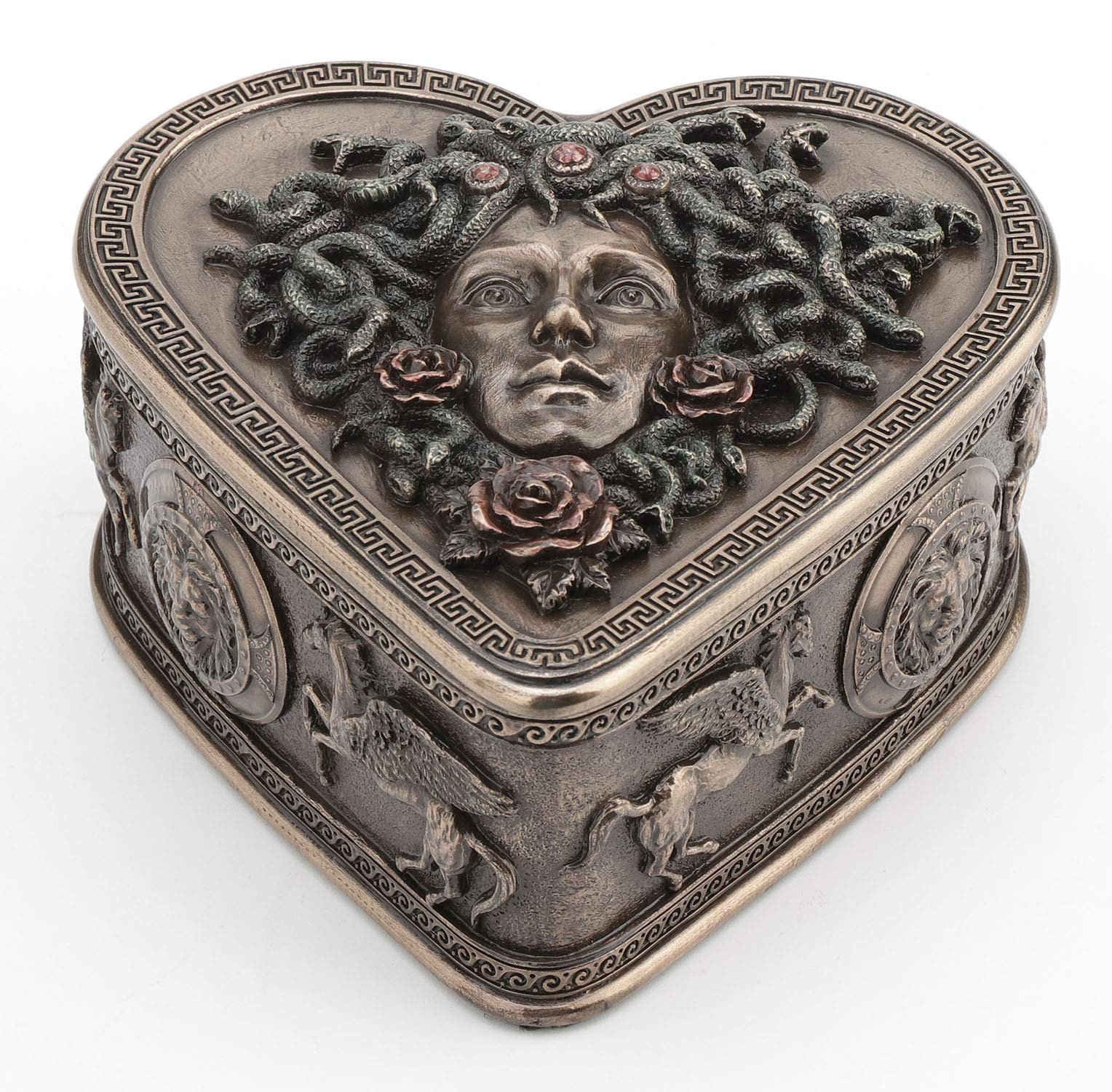 Veronese Design 2.75 Inch Medusa Heart Shaped Trinket Box Greek Roman Legend Gorgon Tabletop Antique Bronze Finish Statue Box