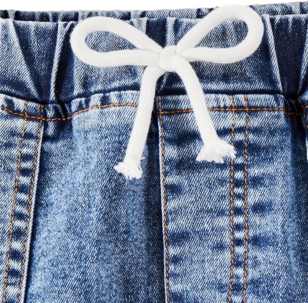 Nivne Tco Tween Boys Skinny Jeans Casual Retro Bow Decorative Rope & Elastic Waist Cargo Denim Pants with Six Pockets - Image 4