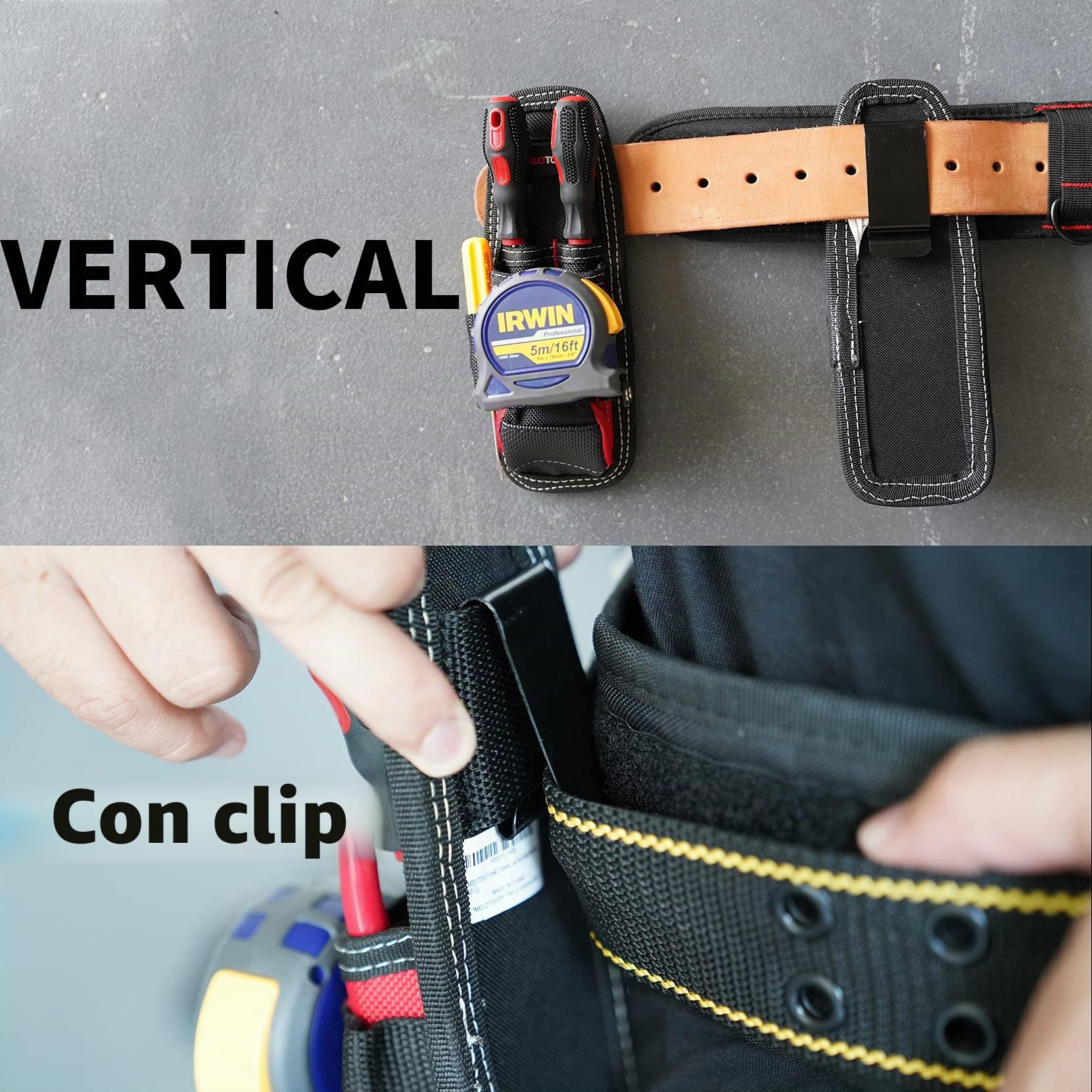 MELOTOUGH Heavy Duty Tradesman Pro - Bolsa de Herramientas con Bolsillos de Varios tamaños y Tanga con Cinta eléctrica, Soporte para martillos y Accesorios para electricistas