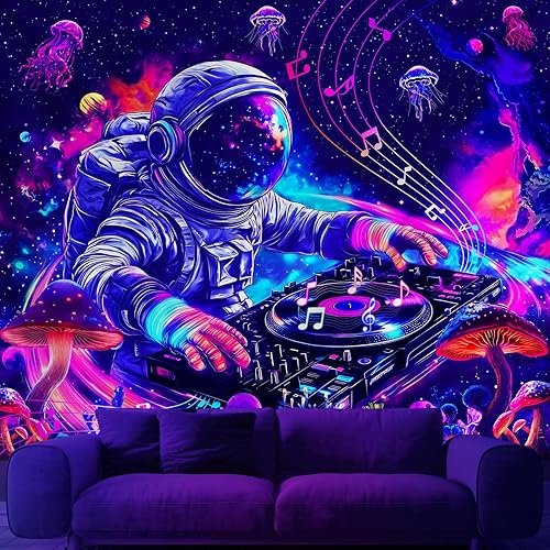 Miniatura 8 de Pósteres de luz negra, tapiz de luna de cascada, luz negra, neón, reactivo a los rayos UV, tapiz de árbol de montaña para colgar en la pared, tapiz