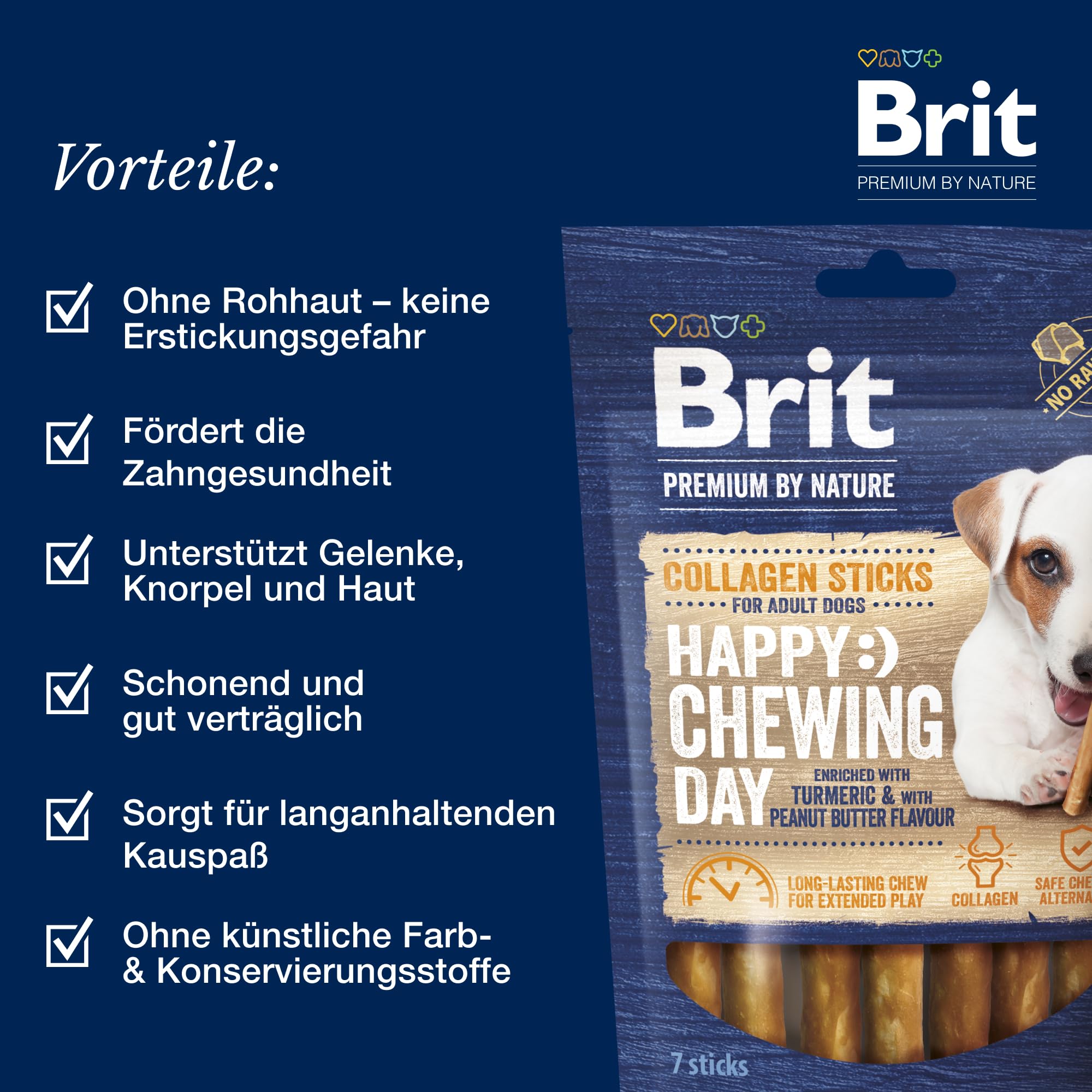 Brit Premium by Nature Lot de 7 bâtonnets de collagène à mâcher pour Chien, collagène de bœuf et Beurre d'arachide