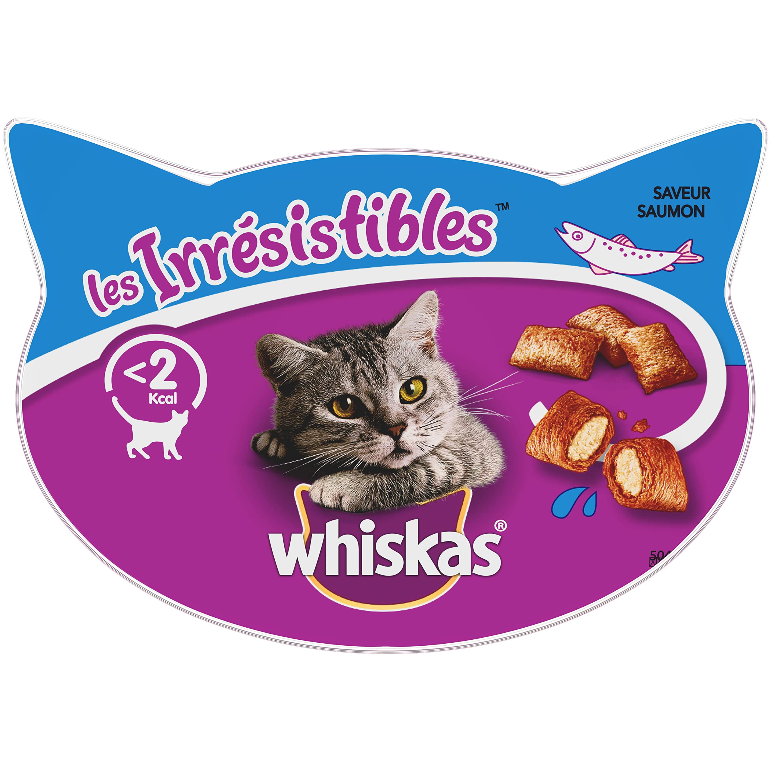 Whiskas Les Irrésistibles - Friandises au Saumon pour Chat Adulte, croquantes à l'extérieur et tendres à l'intérieur, 10 boîtes de 105g de récompenses