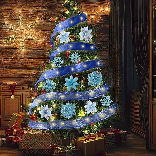 Miniatura 73 de RECUTMS 10 paquetes de flores de Pascua artificiales con purpurina para decoración de bodas, árbol de Navidad, Año Nuevo, guirnalda de Navidad