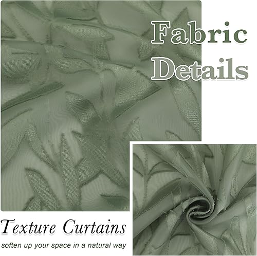 Vista 3 de Lecloud Leia 14 Inch Sage Valance for Window Green Sheer Curtains 2 PCS, Jacquard Texture Leaves Semi Voile Living Room Curtain for Small Window