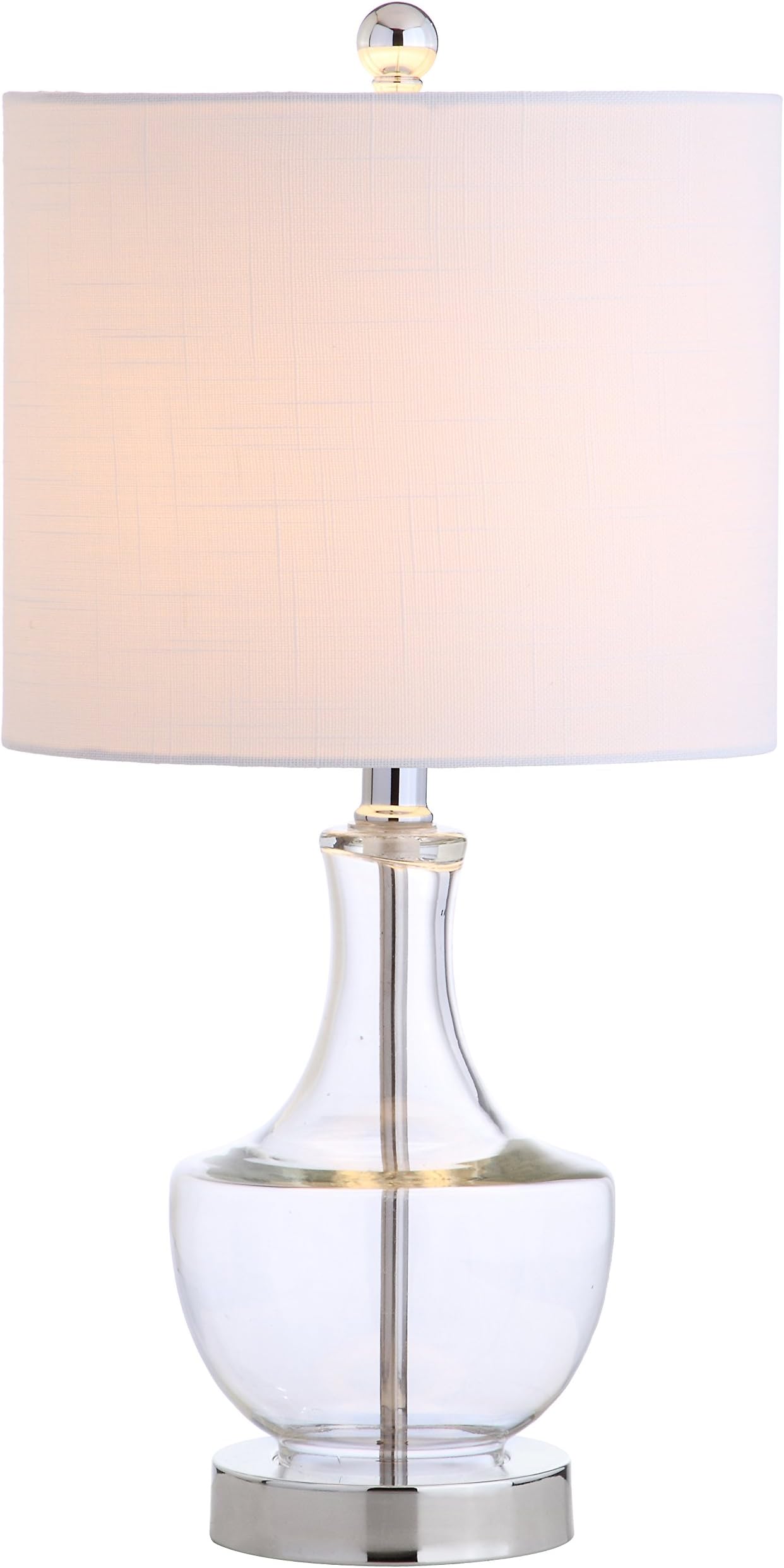 JONATHAN Y 20" Clear Glass Mini Table Lamp, Modern Bedside Lamp for Bedroom, White Linen Drum Shade, Teardrop Glass Base, LED Bulb Included, UL Listed JYL1029A