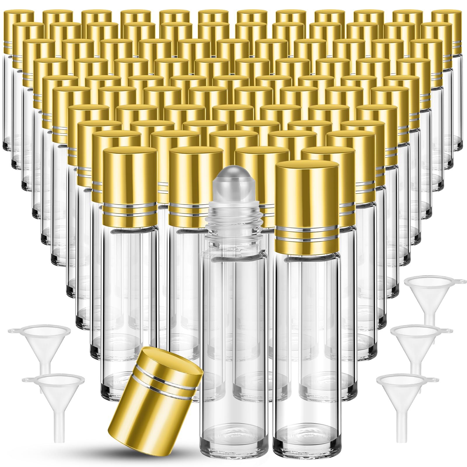 96 Pcs 10ml Perfume Oil Roller Bottles, Essential, Clear, Gold Lid