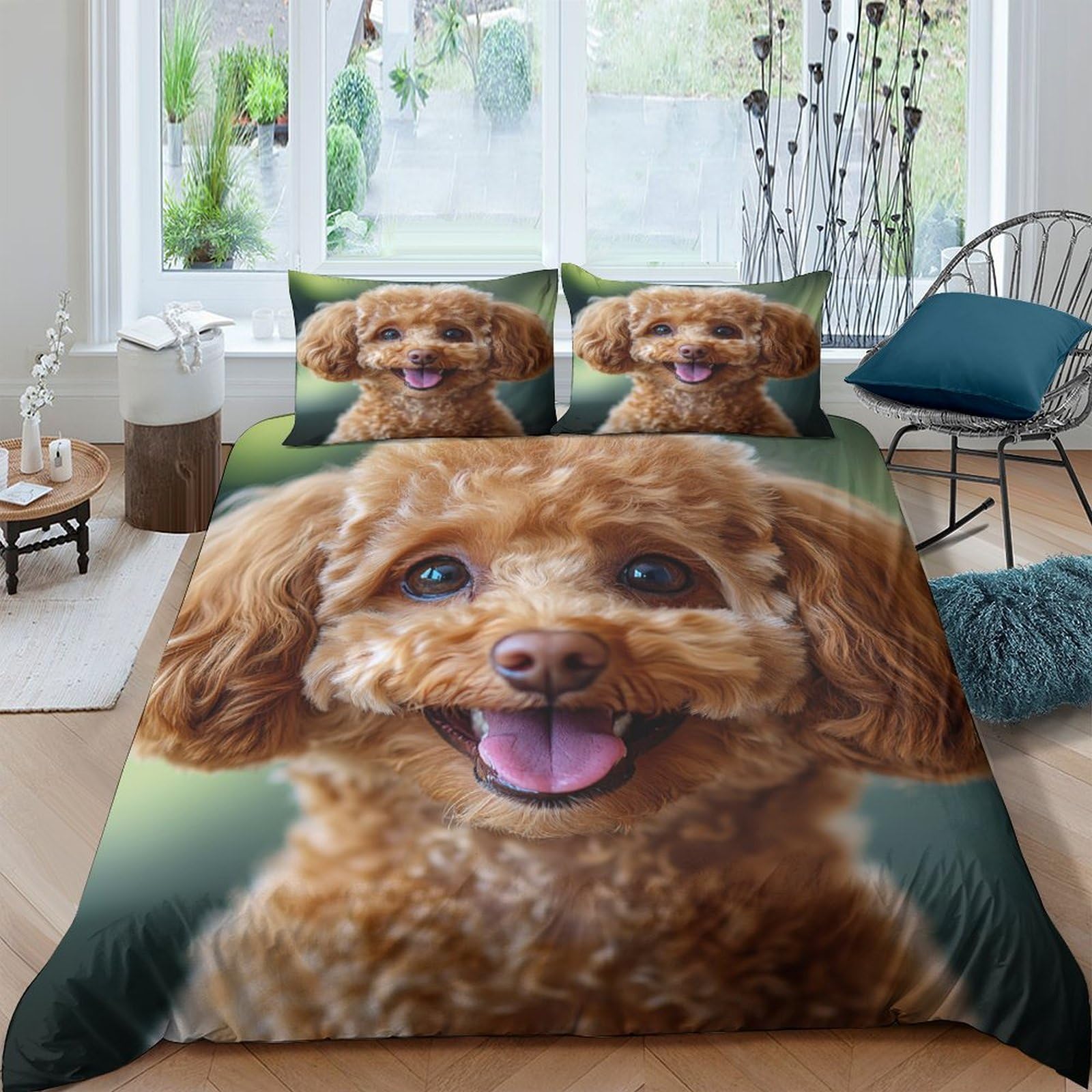 Ctjqhvkz Style-5 3D Printed Brown Poodle Fitted Sheet Microfiber Anti-Slip Animal Dog Print Bed Cover For Bedroom Guest Room Easy Care Single（135X200cm）