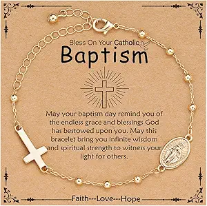 Catholic Virgin Mary Cross Bracelet Gifts for Girls Teens Women, Rosary Beads Charm Link Chain Bracelet Christmas Christian Religious Jewelry Gifts