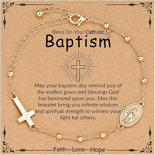 Catholic Virgin Mary Cross Bracelet Gifts for Girls Teens Women, Rosary Beads Charm Link Chain Bracelet Christmas Christian Religious Jewelry Gifts