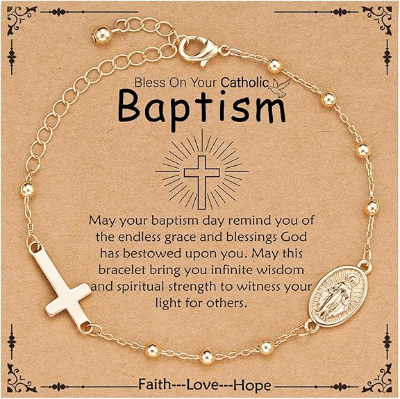Catholic Virgin Mary Cross Bracelet Gifts for Girls Teens Women, Rosary Beads Charm Link Chain Bracelet Christmas Christian Religious Jewelry Gifts