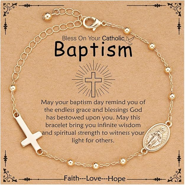 Catholic Virgin Mary Cross Bracelet Gifts for Girls Teens Women, Rosary Beads Charm Link Chain Bracelet Christmas Christian Religious Jewelry Gifts