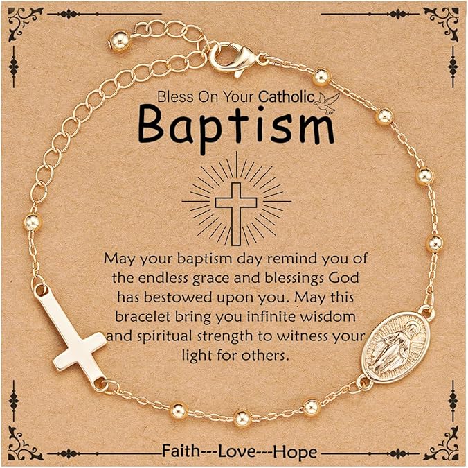 Catholic Virgin Mary Cross Bracelet Gifts for Girls Teens Women, Rosary Beads Charm Link Chain Bracelet Christmas Christian Religious Jewelry Gifts
