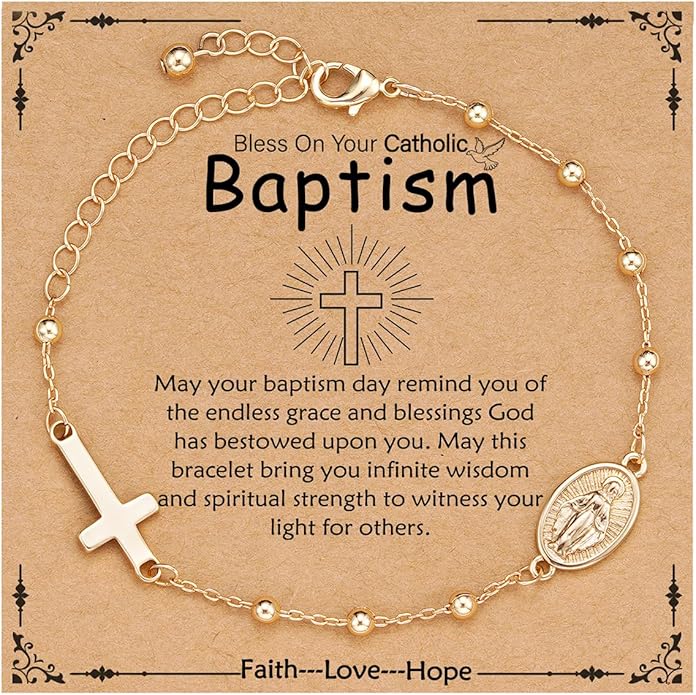 Catholic Virgin Mary Cross Bracelet Gifts for Girls Teens Women, Rosary Beads Charm Link Chain Bracelet Christmas Christian Religious Jewelry Gifts