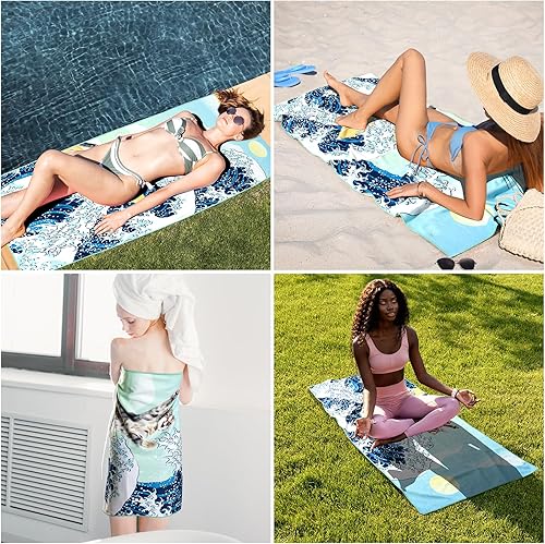 Miniatura 7 de Divertida toalla de playa con gatos, toalla de playa con diseño de gato surfista, mezcla de algodón, terciopelo suave, absorbente, para gimnasio,