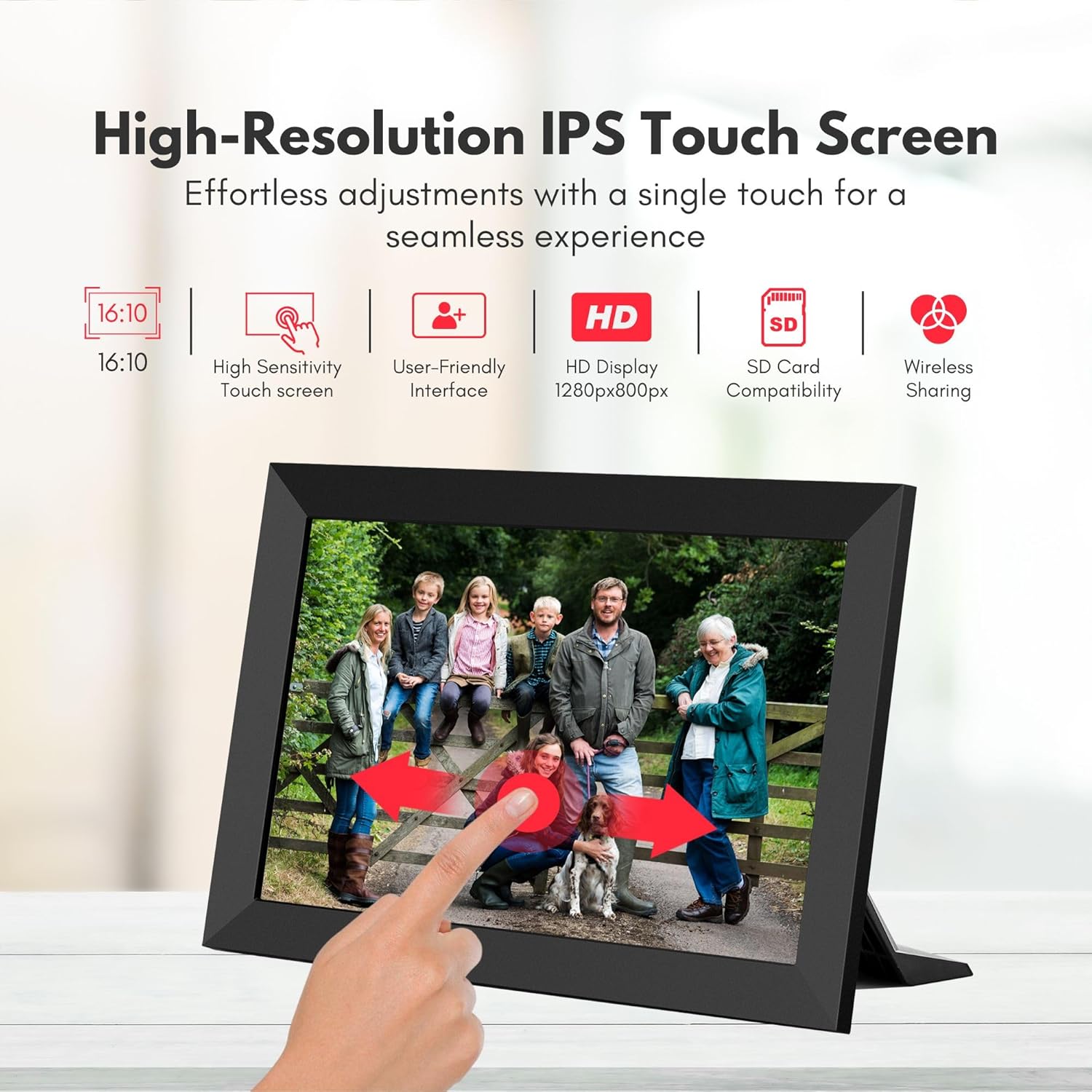10.1'' Smart Digital Photo Frame, 1280x800 HD Touch Screen, Electronic Picture Frame,Auto-Rotate, Slideshow - View #12