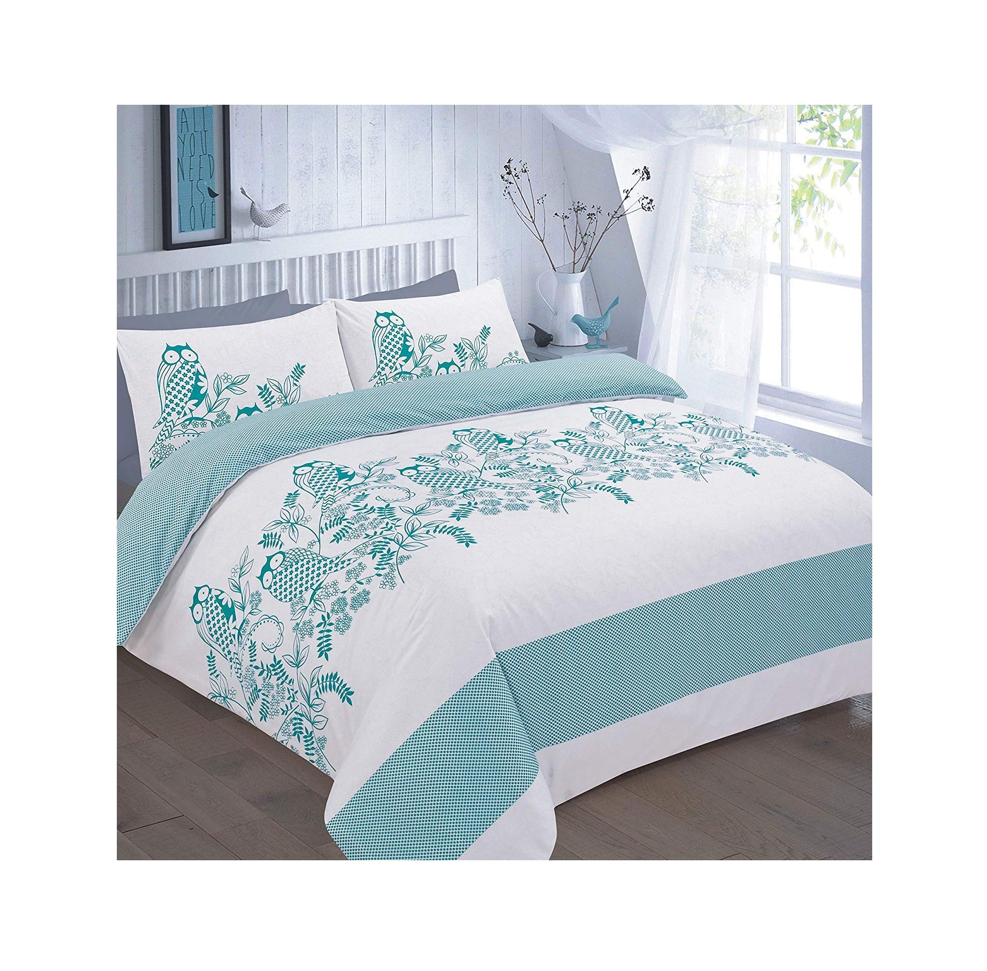 Excellent Hotel Quality King Owl Print Teal Design Duvet Cover Set Bedding Set with pillowcases - King Size