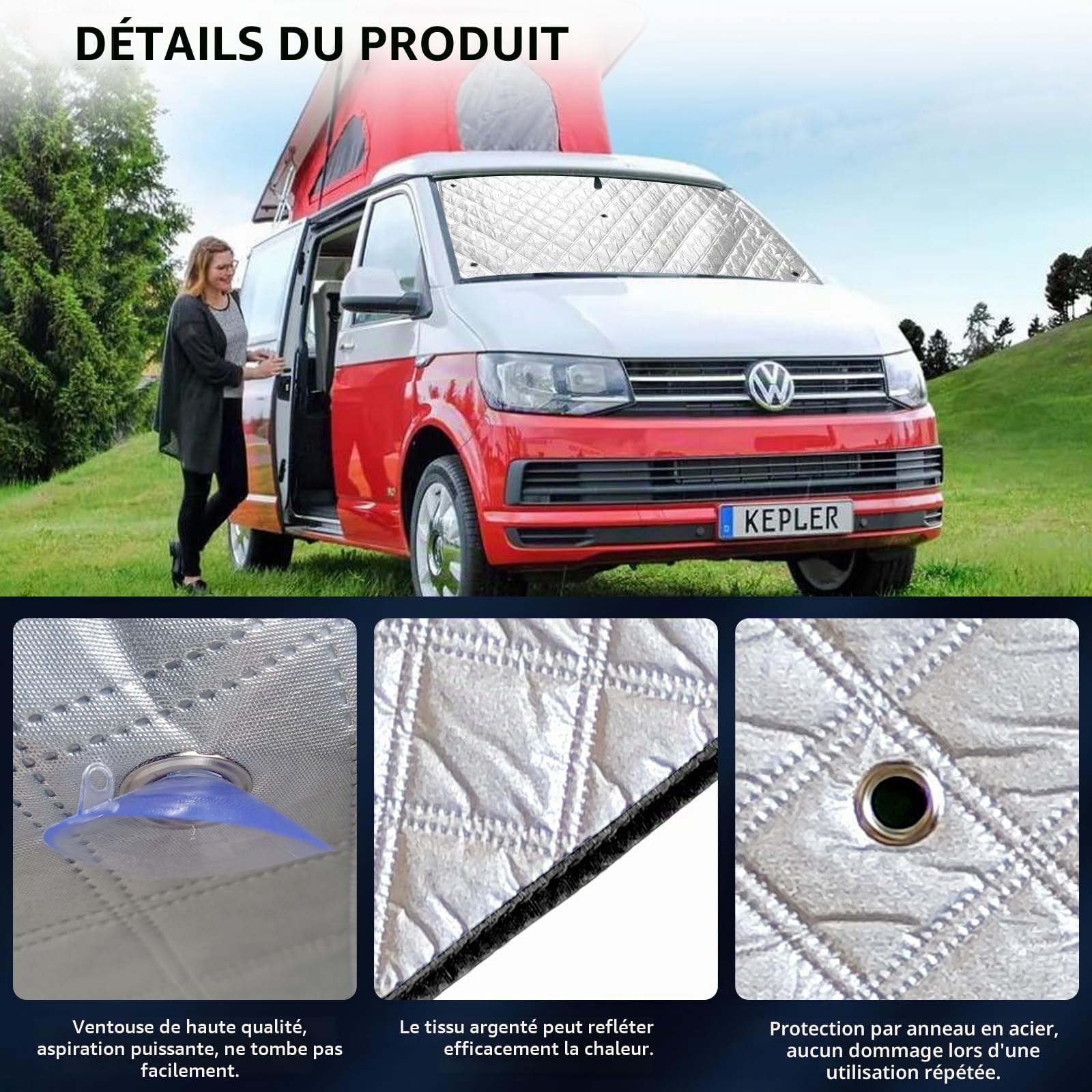 Lot de 8 stores thermiques internes compatibles avec VW T5/T6 Van SWB (empattement court), version épaisse avec dos noir, matériau durable multicouche, effet réfléchissant argenté, rangement facile