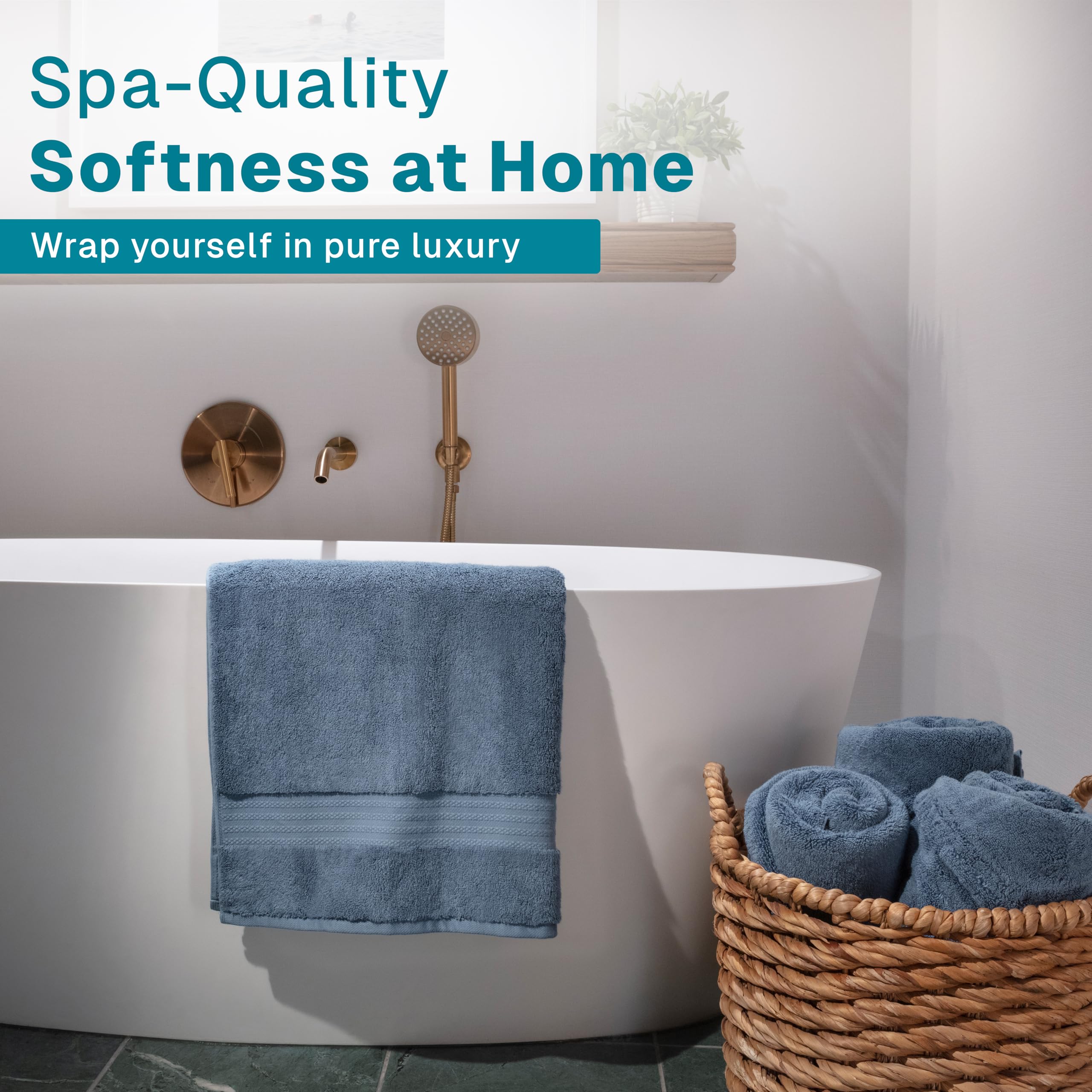 Lot de 6 Serviettes de Bain 100% Coton Bio – Certifiées GOTS – Serviettes de qualité hôtelière – 700 g/m² – 2 Serviettes de Bain de 30 x 144 cm – 2 essuie-Mains de 40,6 x 76,2 cm – 2 débarbouillettes