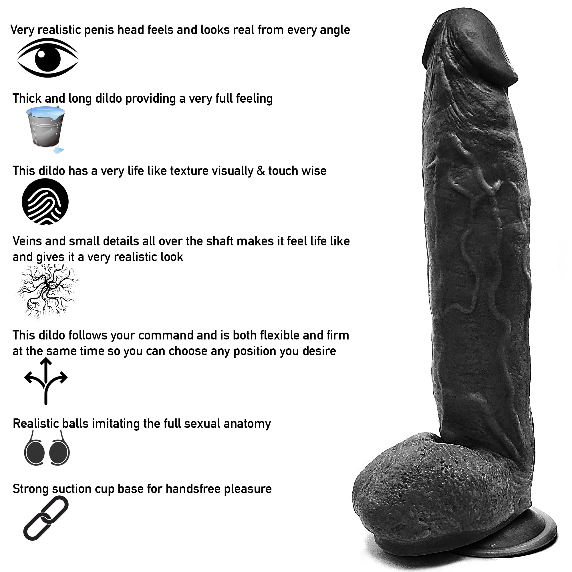 Grande dildo grande 33 cm realistico forte ventosa spessa sensazione reale adulto impermeabile giocattolo del sesso per uomini donne coppie nero