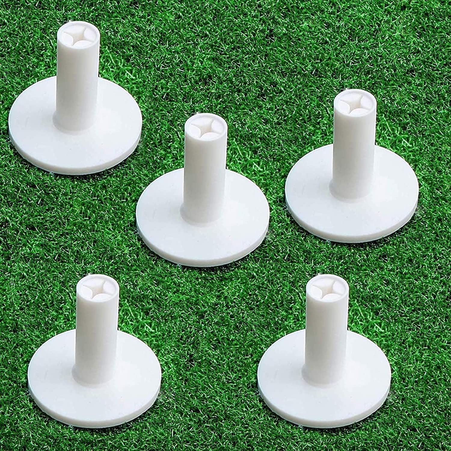 Rubber Golf Tees 1.5" 2.0" Height Options with Cross Design 5 Pack for Golf Practice Mat, White Black Durable Tees for Driving Range, Tee Holder Set All-Weather Design for Hitting Mats (White 1.5'')