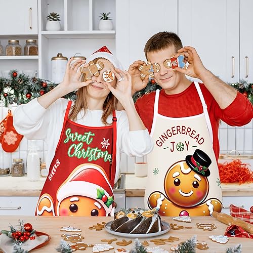 Miniatura 7 de 90shine 2 delantales de Navidad para mujeres delantal de cocina para hornear, accesorios de disfraces para adultos, decoraciones de Navidad, regalos