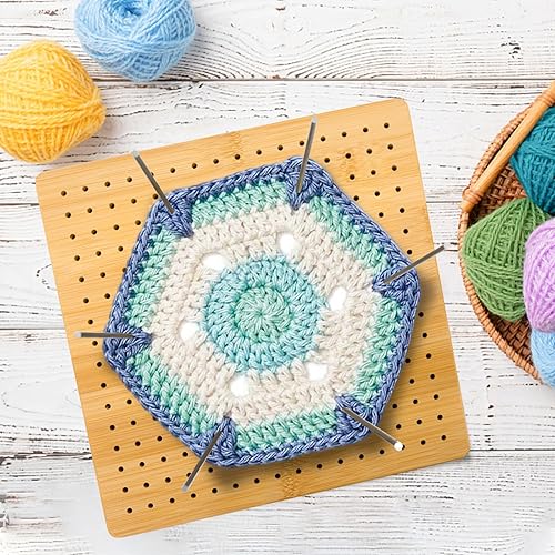 Miniatura 5 de Tabla de bloqueo de 9.25 x 9.25 pulgadas para ganchillo con 15 varillas de acero inoxidable, tabla de bloqueo de ganchillo, cuadrado de bambú con