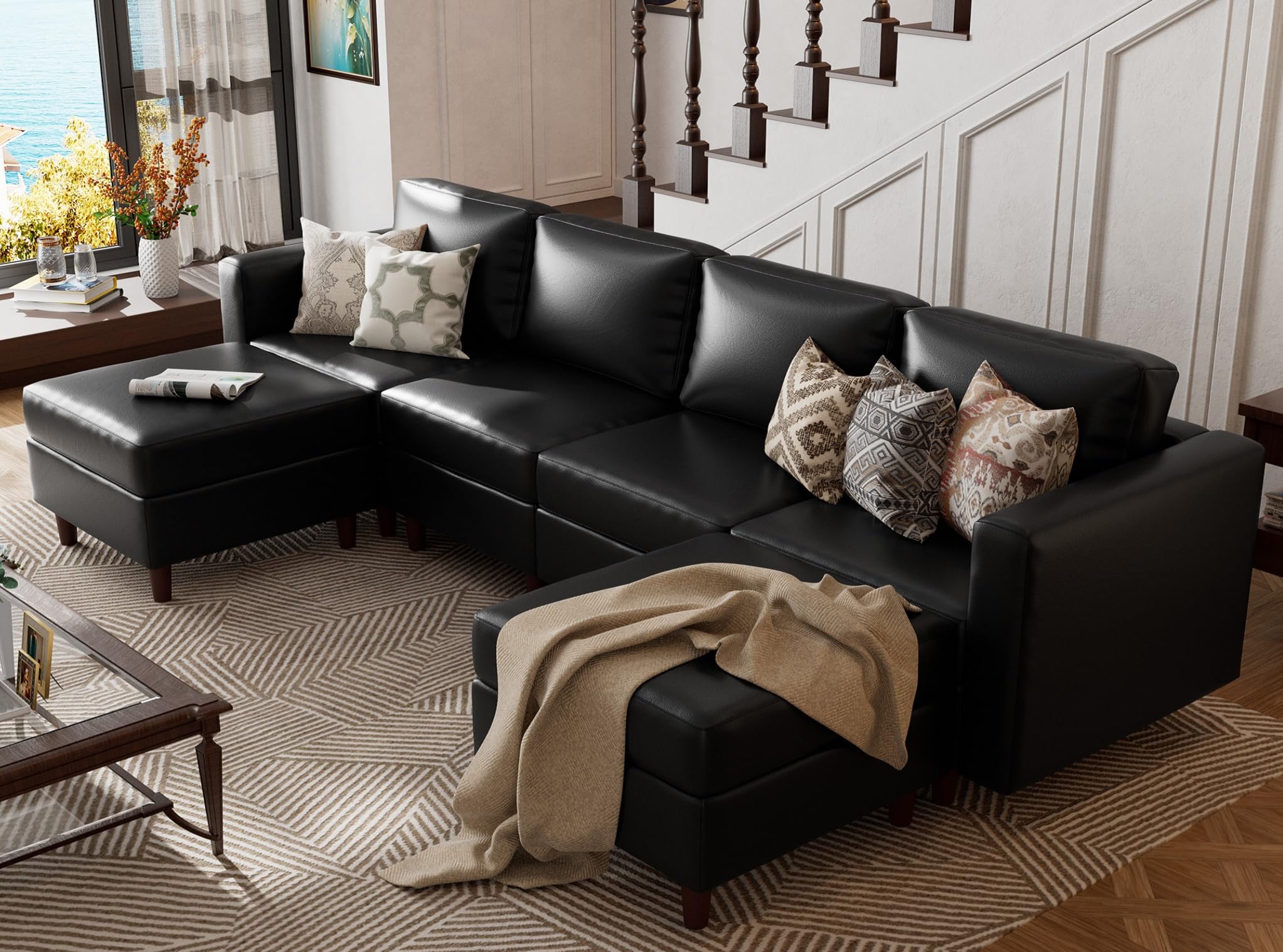ABCASA Oversized Modular Faux Leather Sectional