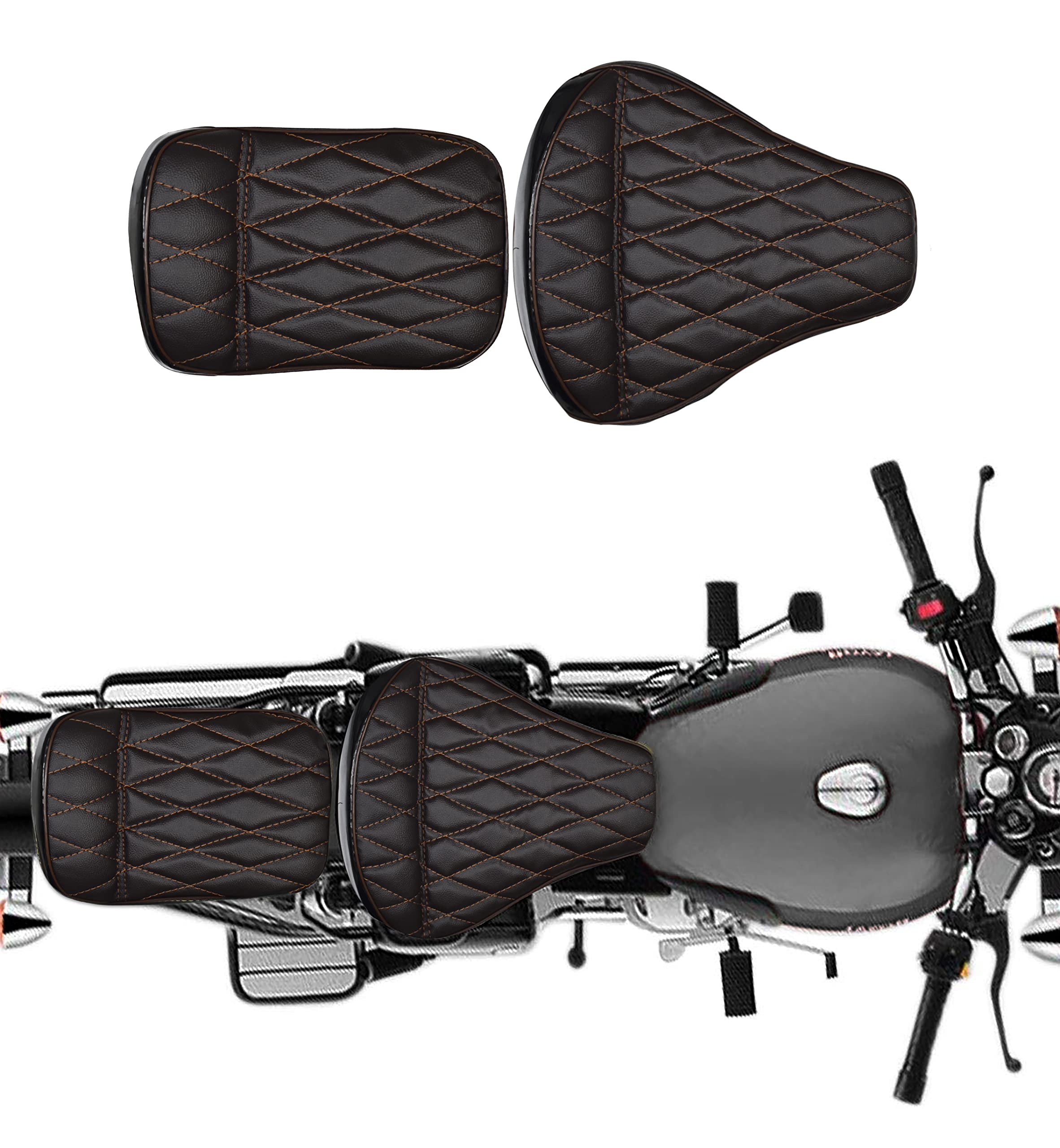Pure Biking Seat Cover Diamond Cut Design with Back Rest Foam Combo Compatible with Classic 350cc (2012-2020)