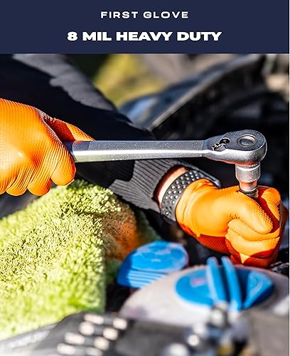 Miniatura 4 de Heavy Duty Diamond Textured 8 Mil Thick Orange Nitrile Gloves 100 Ct. - Industrial Nitrile Gloves - Latex-Free