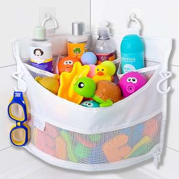 Comfylife Mesh Bath Toy Holder Organizer The Perfect Corner Bathtub Toy Storage & Bathroom or Shower Caddy This Multi-use Net Bag Makes Baby Bath Toy Storage Easy For Kids & Toddlers