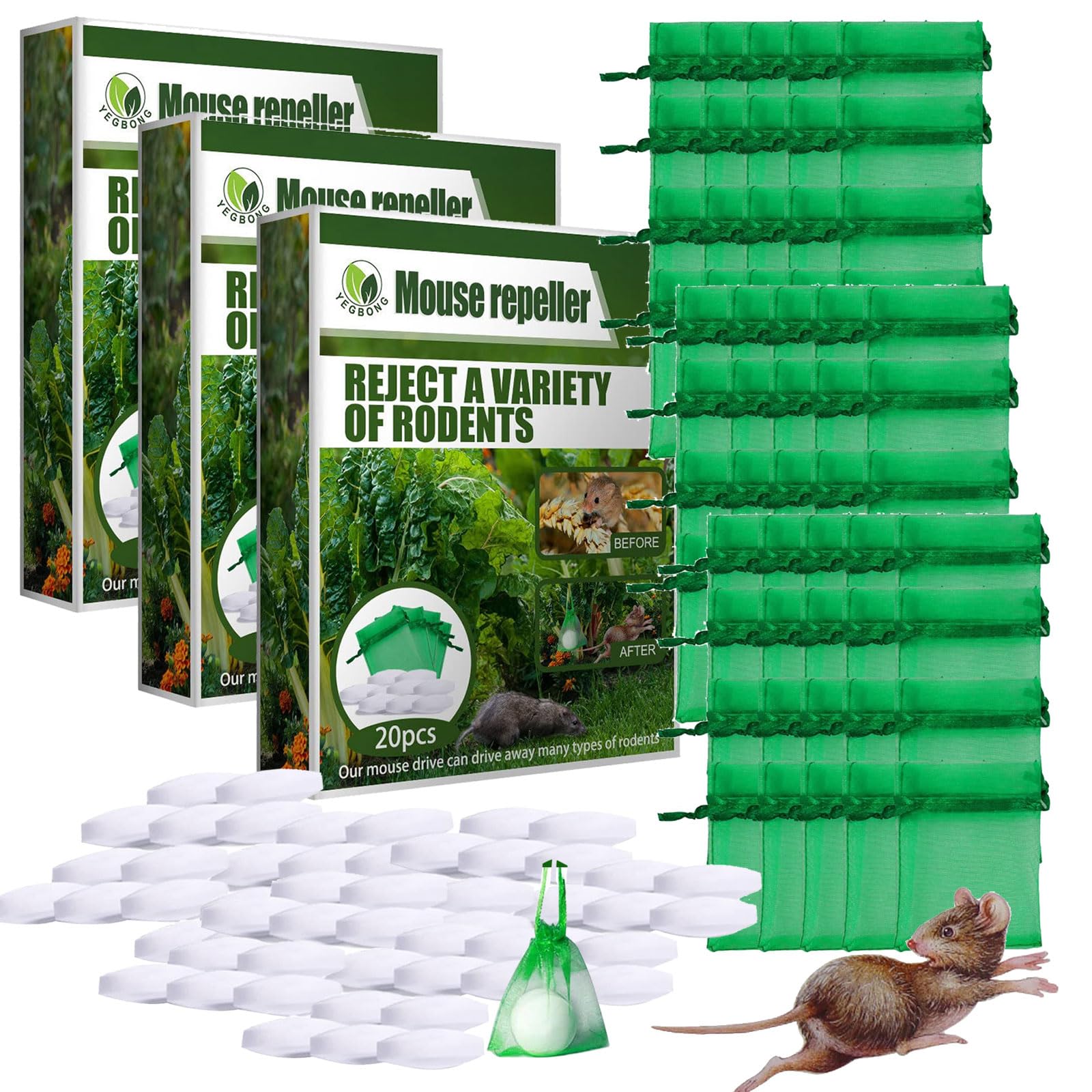 60PCS Peppermint Oil Rat Repellent, Rodent Repellent Balls, Keep Mice Out for Good, Natural Mice Rat Squirrel Repellent for Home Indoor Outdoor Garages RV Closets Trucks Car Engines (60PCS)