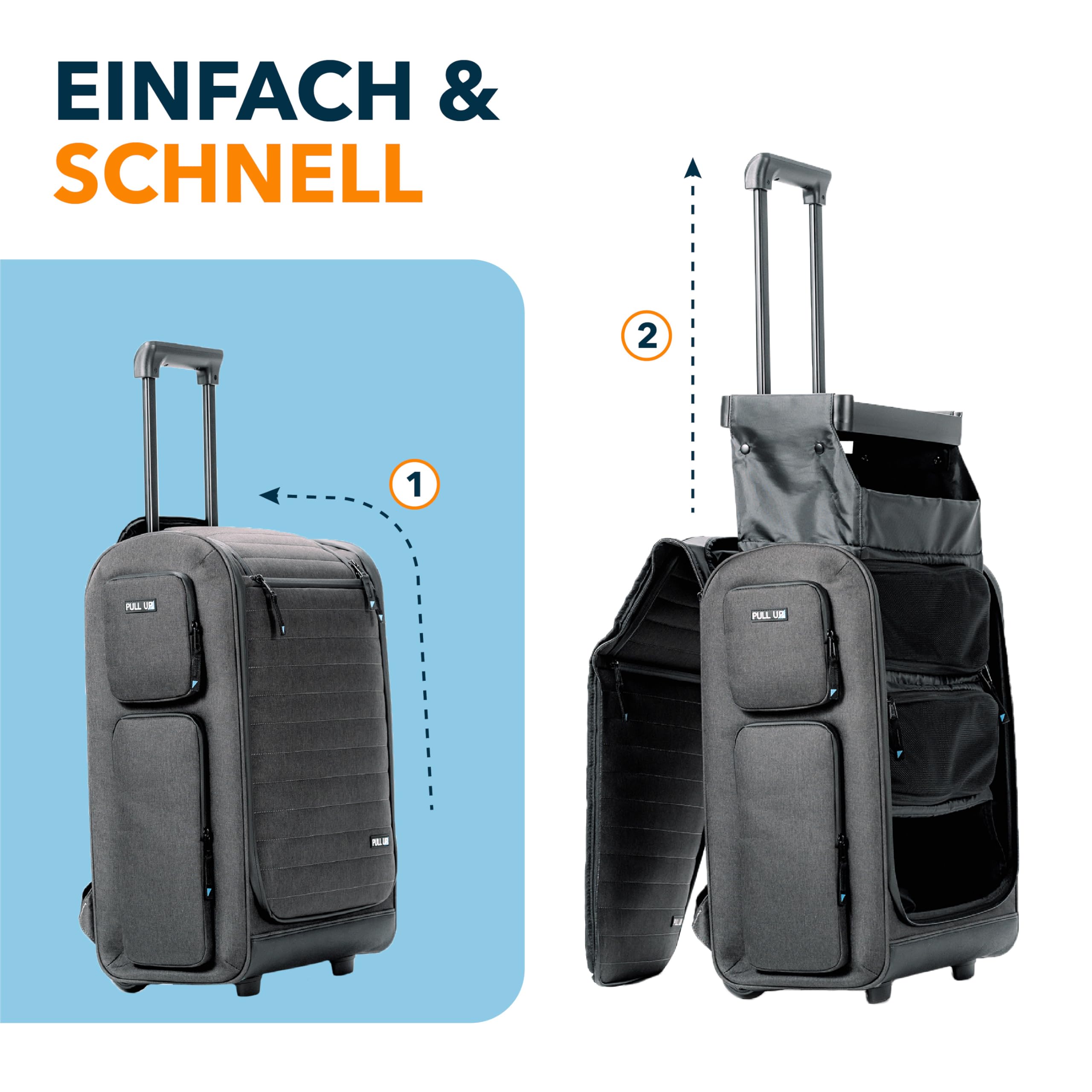 pullup | All-In-One Handgepäck Koffer | Einzigartiges Design mit Weltweit erstem Pull Up Mechanismus (Anthrazit)